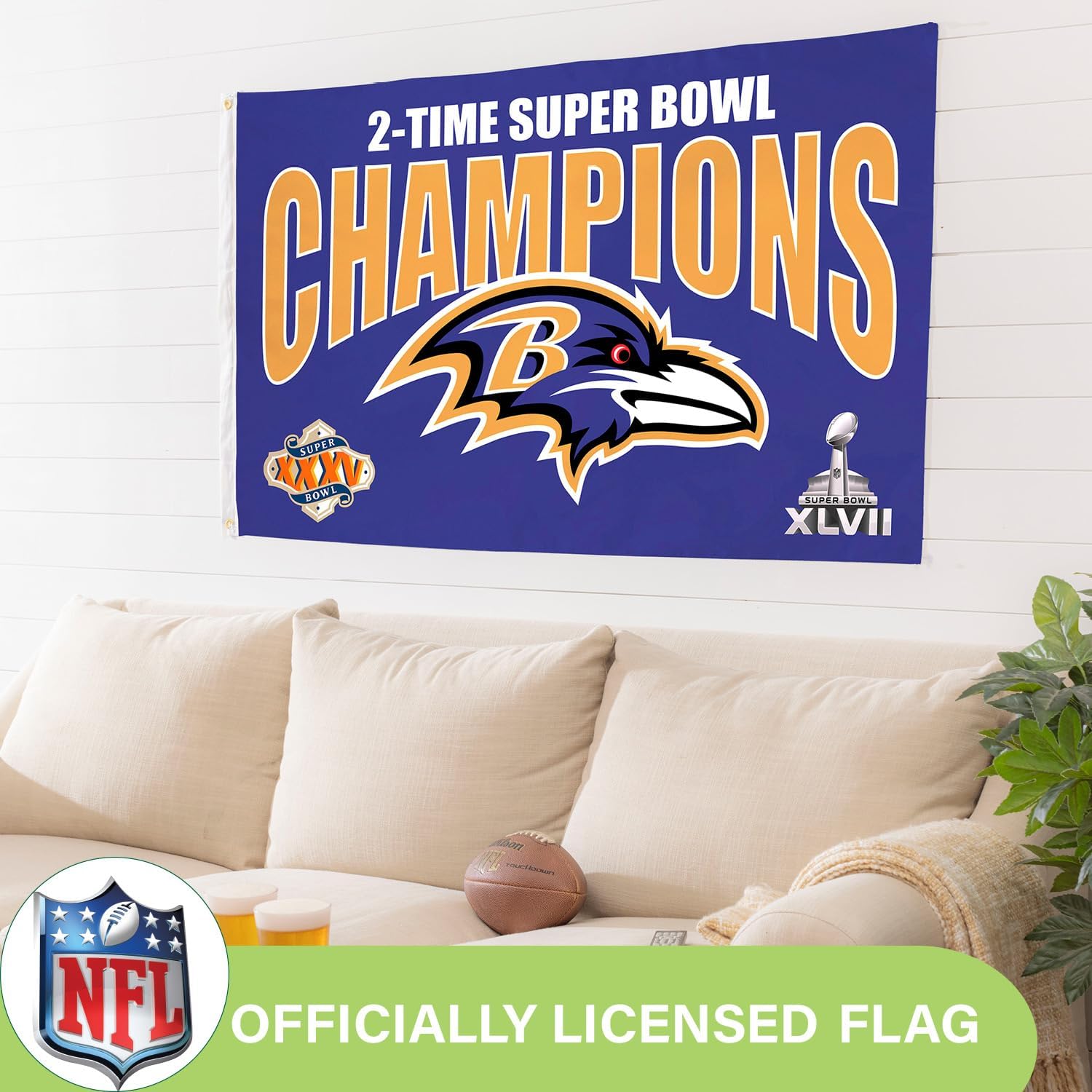 Team Sports America NFL Baltimore Ravens Multi-Win Superbowl Champions 3x5 Flag for Outside with Grommets | Outdoor & Indoor | Heavy Duty Flag & Banner | Works with Flag Pole for Outside House - Image 4