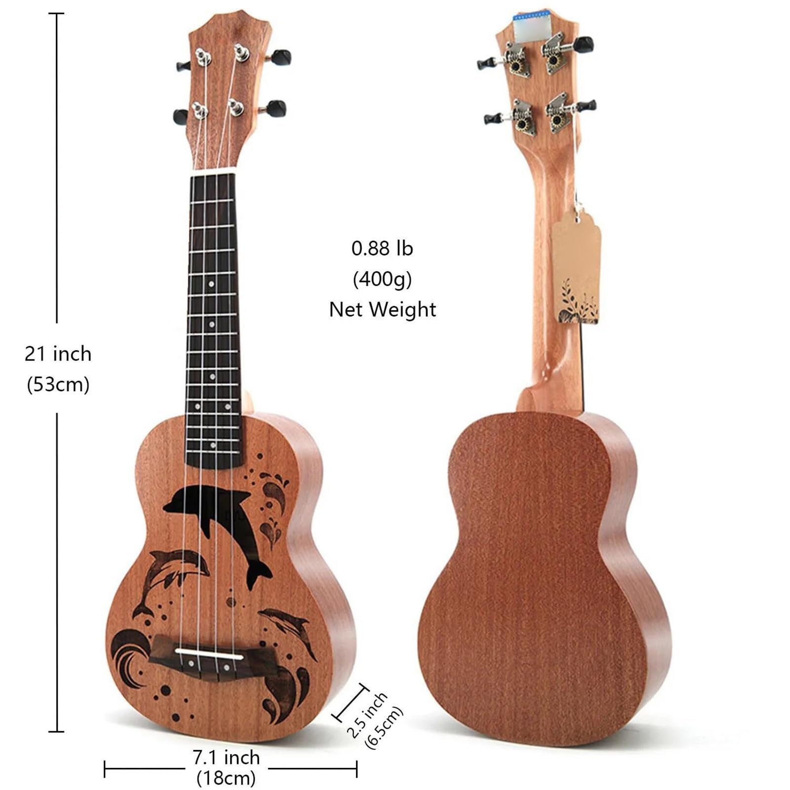 Typ Wydajności Ukulele Zestaw Ukulele Sopranowego Sapele Dla Początkujących 21 Cali Mały Z Paskiem Na Futerał Kostkami Do Strojenia Strunami Nylonowymi(Type2)