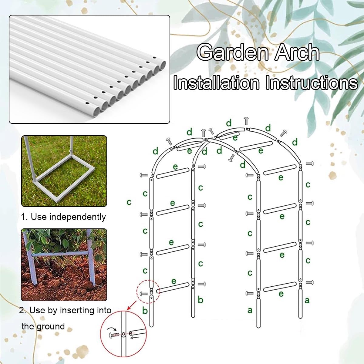 Arco da giardino in metallo, traliccio per matrimonio, regolabile, dimensioni da 80 cm a 350 cm, resistente, supporto per piante da esterno, elegante arco per rose per giardino, 1,2 x 2,2 m