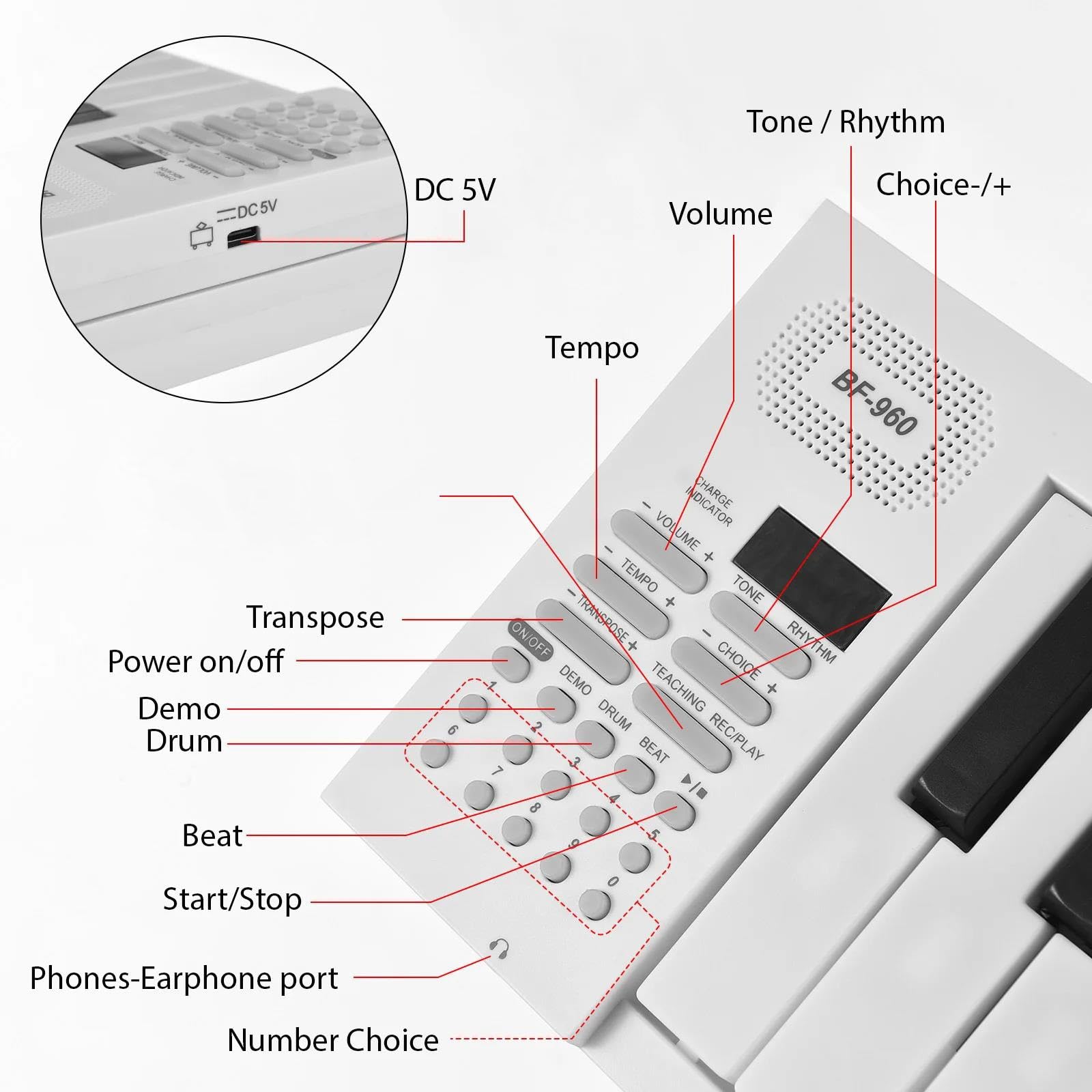 Pianino Elektroniczne Elektroniczne Pianino Dla Dorosłych Składane Wielofunkcyjne 61 Klawiszy Z Wyświetlaczem LED Przenośne
