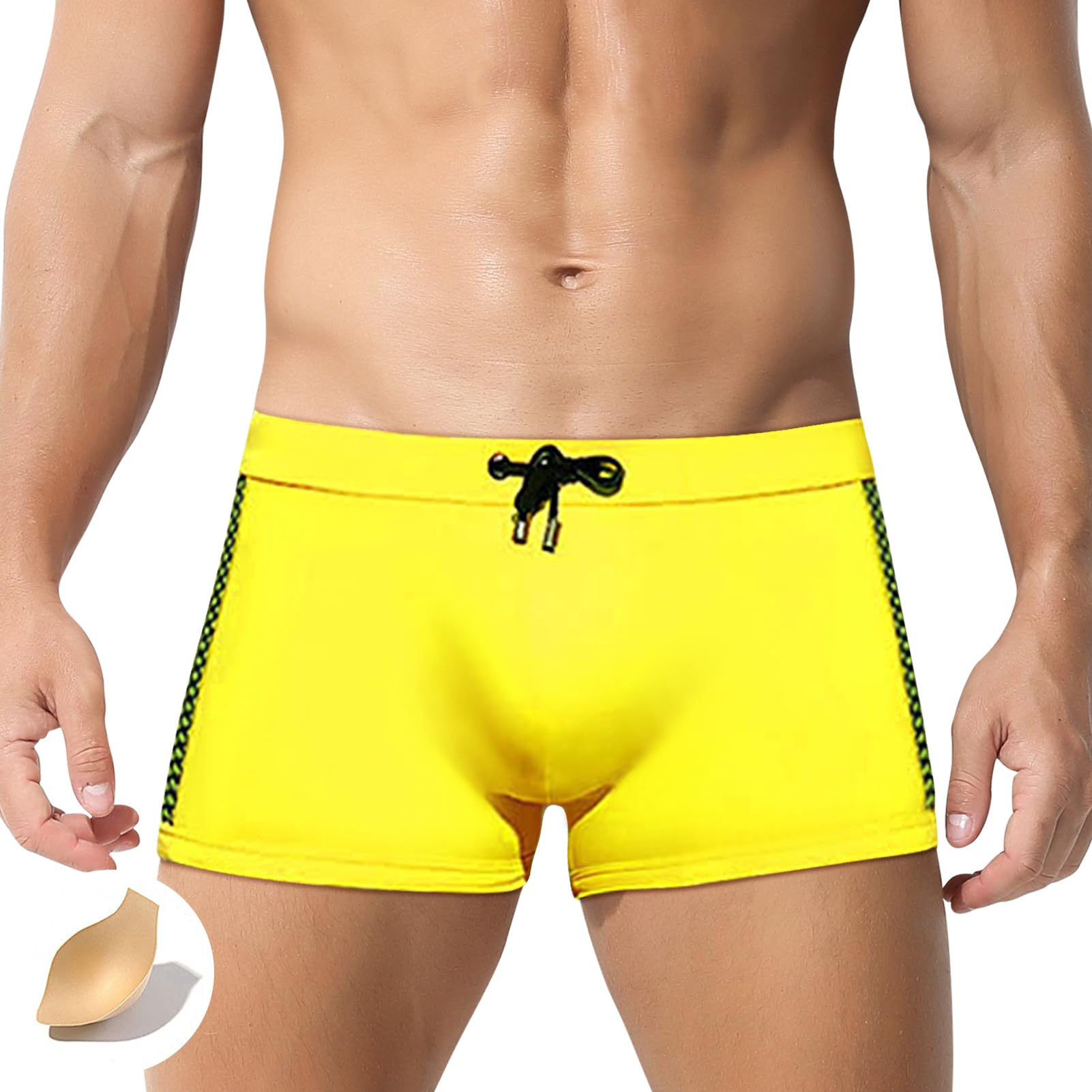 FEOYA Atheletic Swimsuit for Men Draswtring Swim Jammer Short Boxer Swimwear Quick Dry Summer Sexy 3D Bulge Swim Boxer Trunks Square Leg Boardshorts Jammer Training Briefs Yellow Small 2025