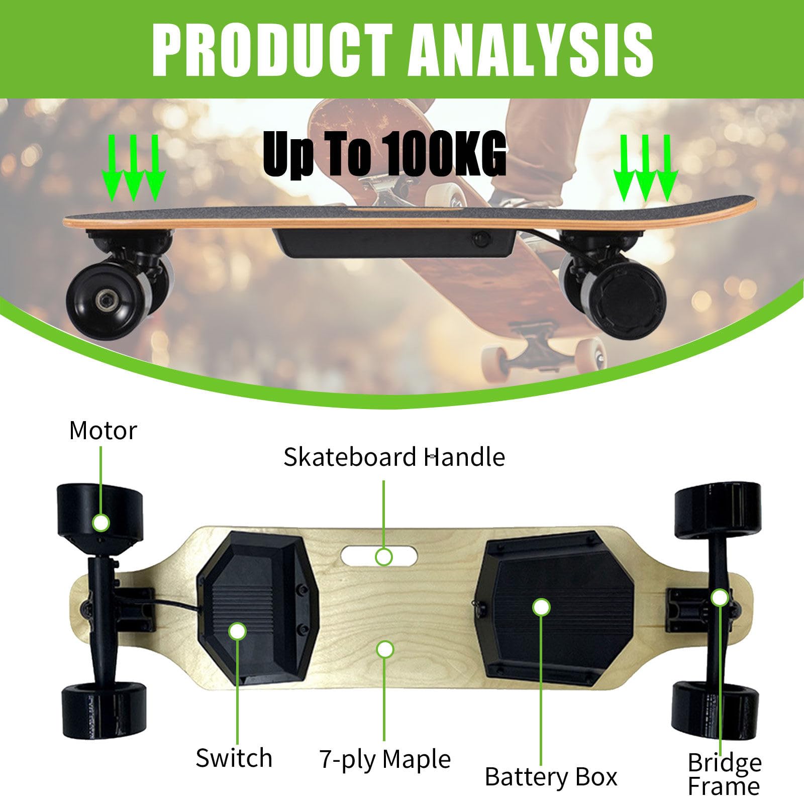 Skateboard électrique avec télécommande, Longboard, Moteur hub Simple/Dual, Vitesse maximale 22-40 km/h, Longboard électrique pour débutants et Adolescents Single-Drive-20km