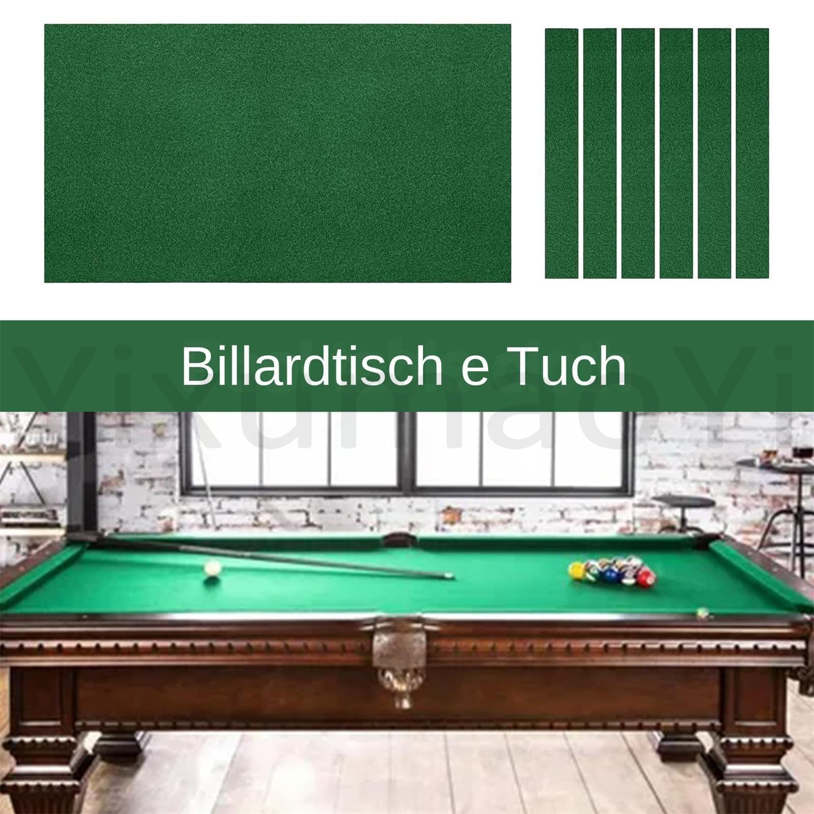 Generico Panno da Biliardo, Tessuto in Feltro con 6 Strisce di Tessuto per Tavoli da Biliardo da 7/8/9 Piedi, Accessori Ricambio in Panno Biliardo per Snooker, Bar, Club, Hotel, ECC,A-7ft