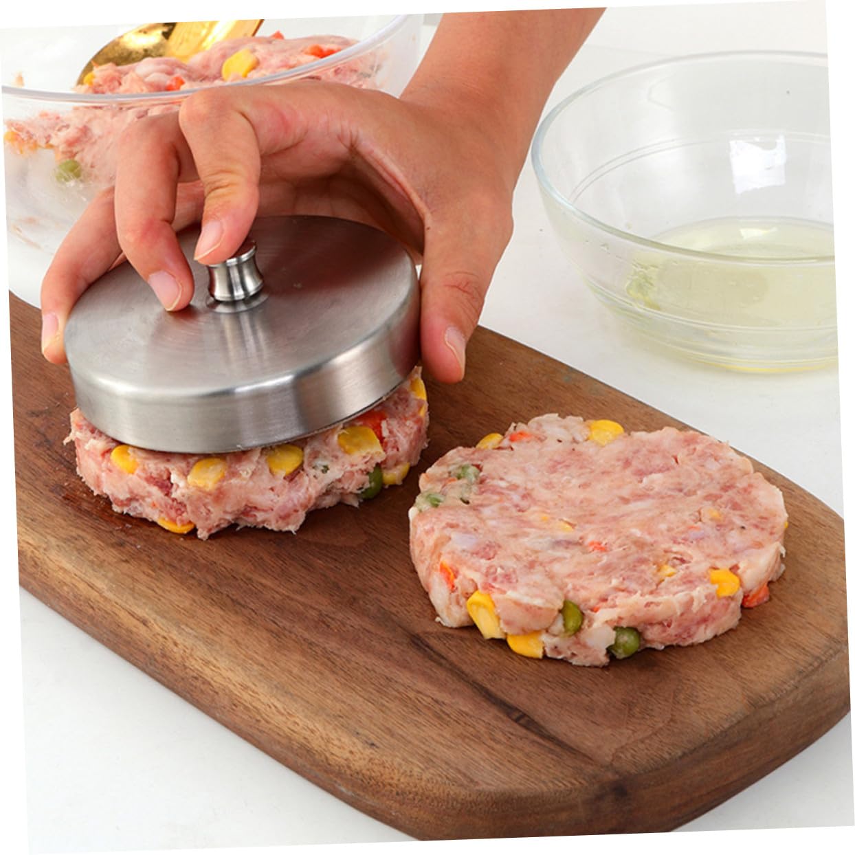 Edelstahl Burgerpresse Rund Patty Maker Form Langlebig Rostfrei Einfach zu Reinigen für Gefüllte Burger und Fleischpatties Küchenwerkzeug
