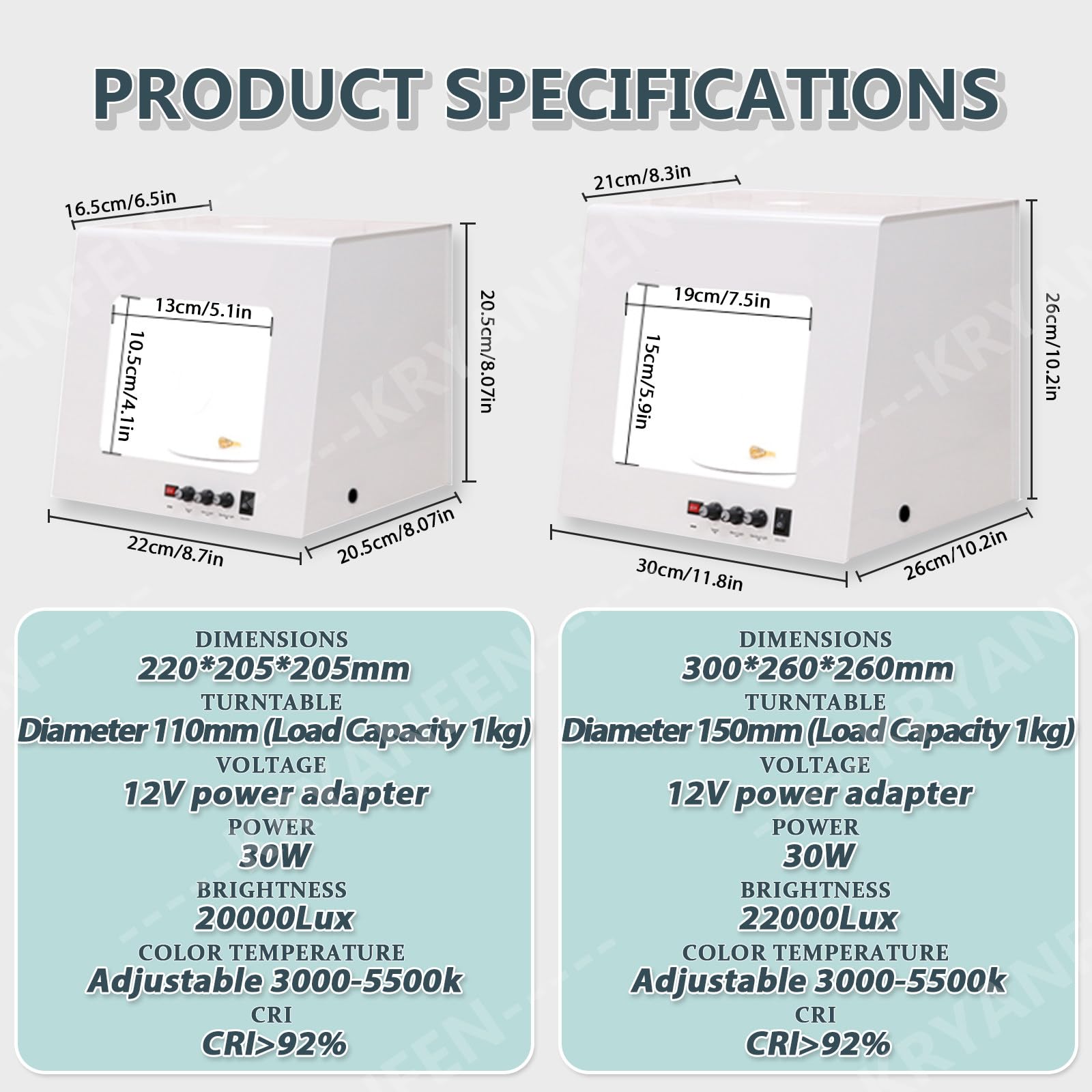 Caja de Luz para Joyas Caja de Luz Fotografía,4 Led CRI>92,Alimentación Segura 12V,Apertura Superior para Brillo,para Artesanos de Joyas y Vendedores Particulares White+Black-20cm