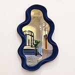 Wall Mounted Mirror Makeup Mirror Cloud Shape with Flocking Frame, Housewarming Gift Wall Art Home Decor for Bedroom, Bathroom, Entryway, Living Room, Wedding (Indigo Blue, 25.5x40.5cm)