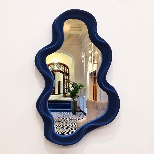 Miroir mural maquillage Miroir en forme de nuage avec cadre flottant, Maison chaude Cadeau mural Art Décor maison pour chambre, salle de bains, entrée, salon, mariage (indigo bleu, 25.5x40.5cm)