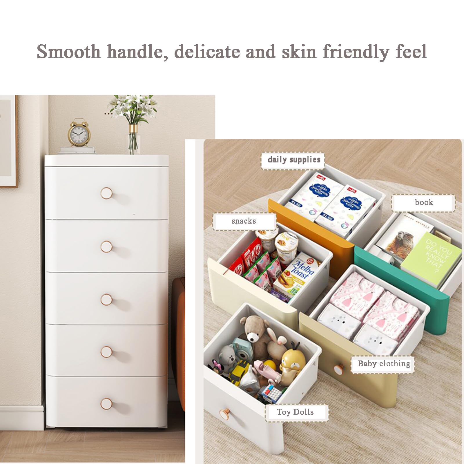 Cajonera de plástico con ruedas para ahorrar espacio, color blanco, 25 cm