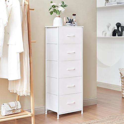 Vista 8 de Somdot Tall Dresser for Bedroom with 5 Drawers, Storage Organizer Chest of Drawers with Removable Fabric Bins for Closet Bedside Living Room Laundry