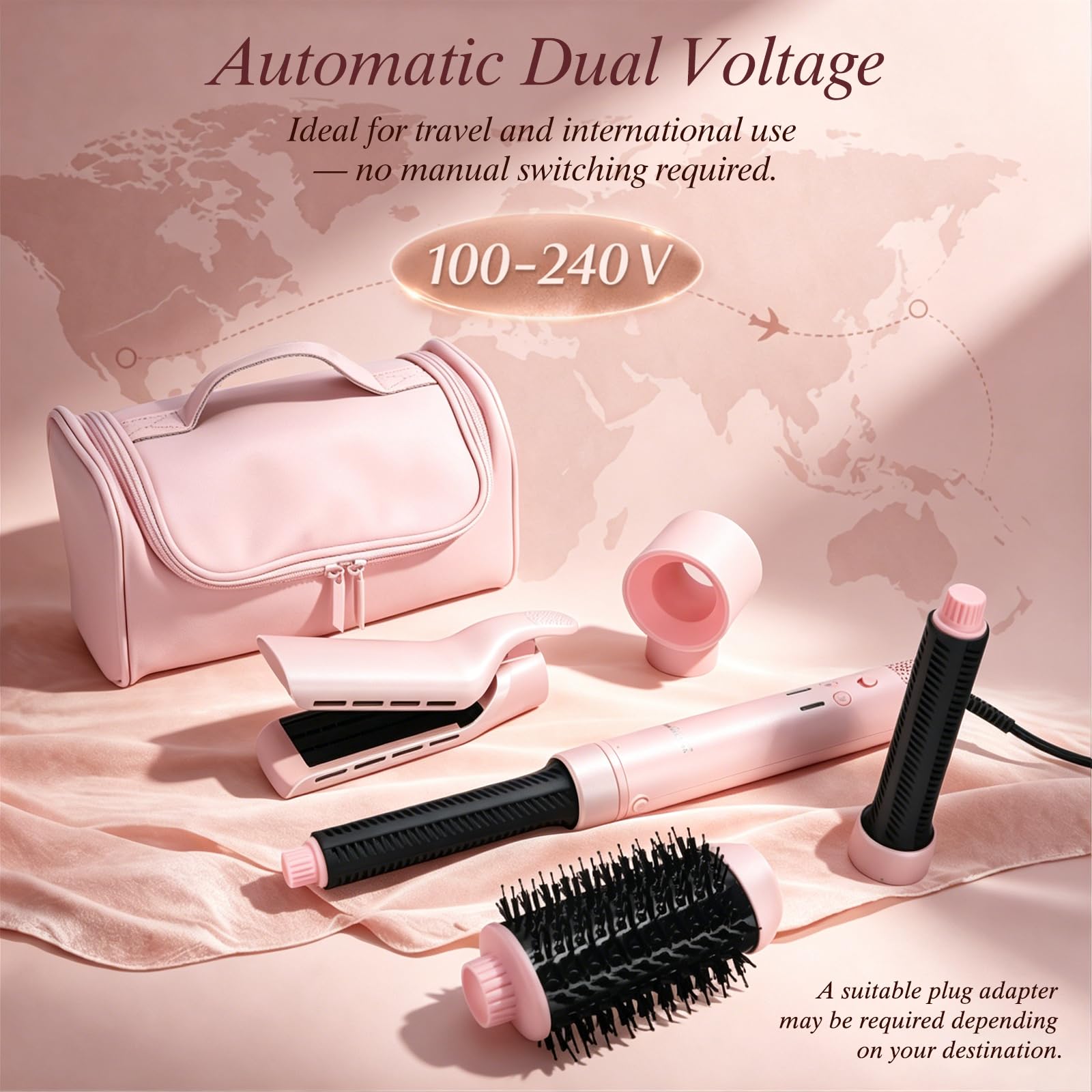 PARWIN PRO BEAUTY MaxAIR 2.0 Airstyler 5 en 1 Multi-Styler, secador iónico 110.000 rpm, alisador por aire, rizadores Auto-Wrap, doble voltaje, rosa