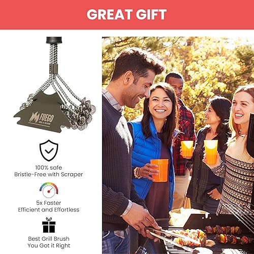 Miniatura 5 de Cepillo y raspador para parrilla de fuego, sin cerdas, raspador de acero inoxidable de alta calidad y cepillo de alambre triple hélice, mango