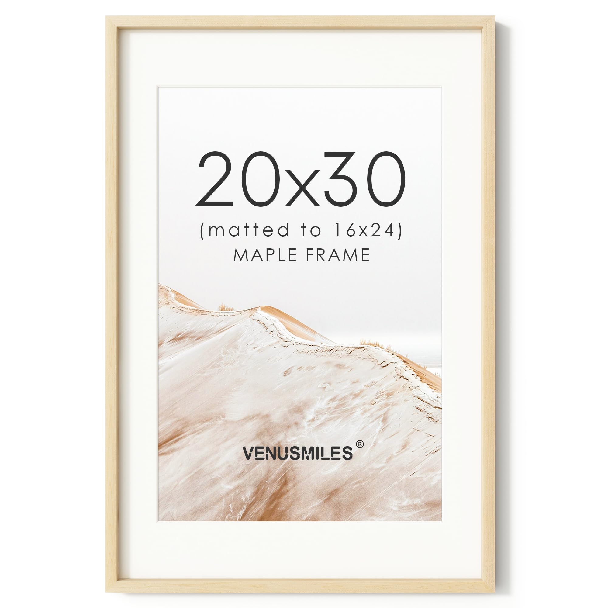 20x30 Poster Frame, USA-Sourced Natural Maple Wood Picture Collage Frame with HD Tempered Glass, Modern Simple 20 x 30 Wooden Photo Frame Matted to 16x24, Vertical &amp; Horizontal Wall Hanging Display