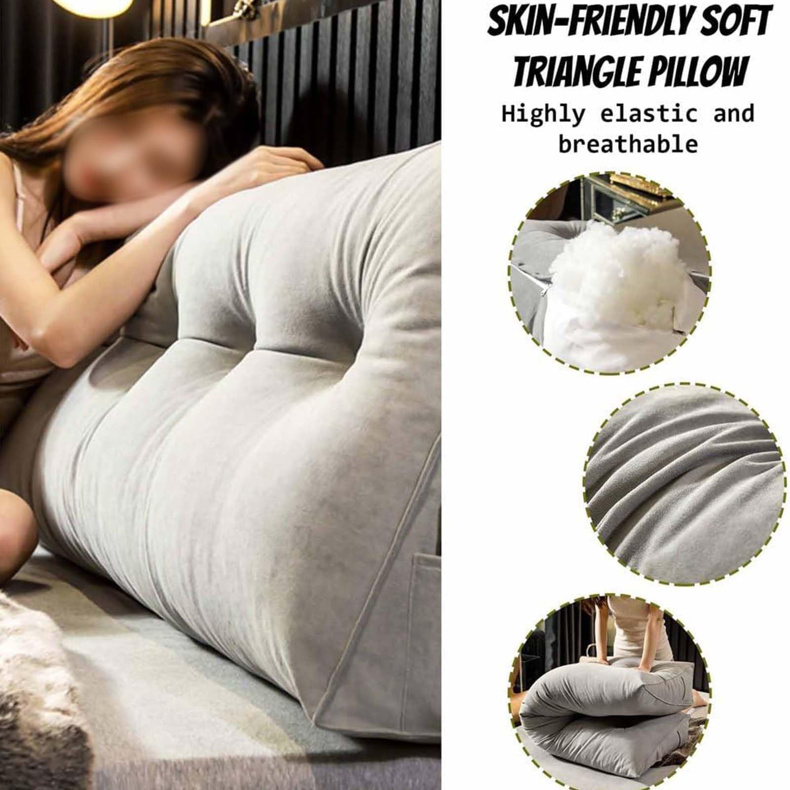 Generico Cuscino Testiera Triangolare Cuscino Cuneo Lettura Schienale Testiera Removibile Cuscino Lombare Cuscino Sostegno con Rivestimento Sfoderabile per Camera Divano Letto,D,60x20x50cm
