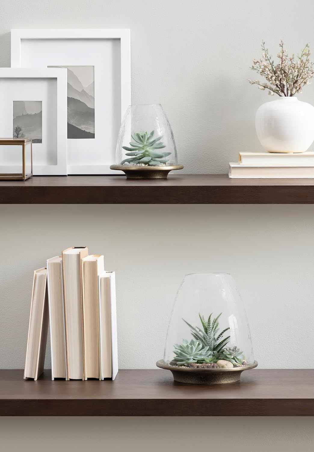 Kate and Laurel Campana Modern Two-Piece Candle Holder Set, Set of 2, Antique Brass and Clear Glass, Cast Aluminum Candle Holders with Textured Glass Cloche Design for Entryway or Living Room Decor