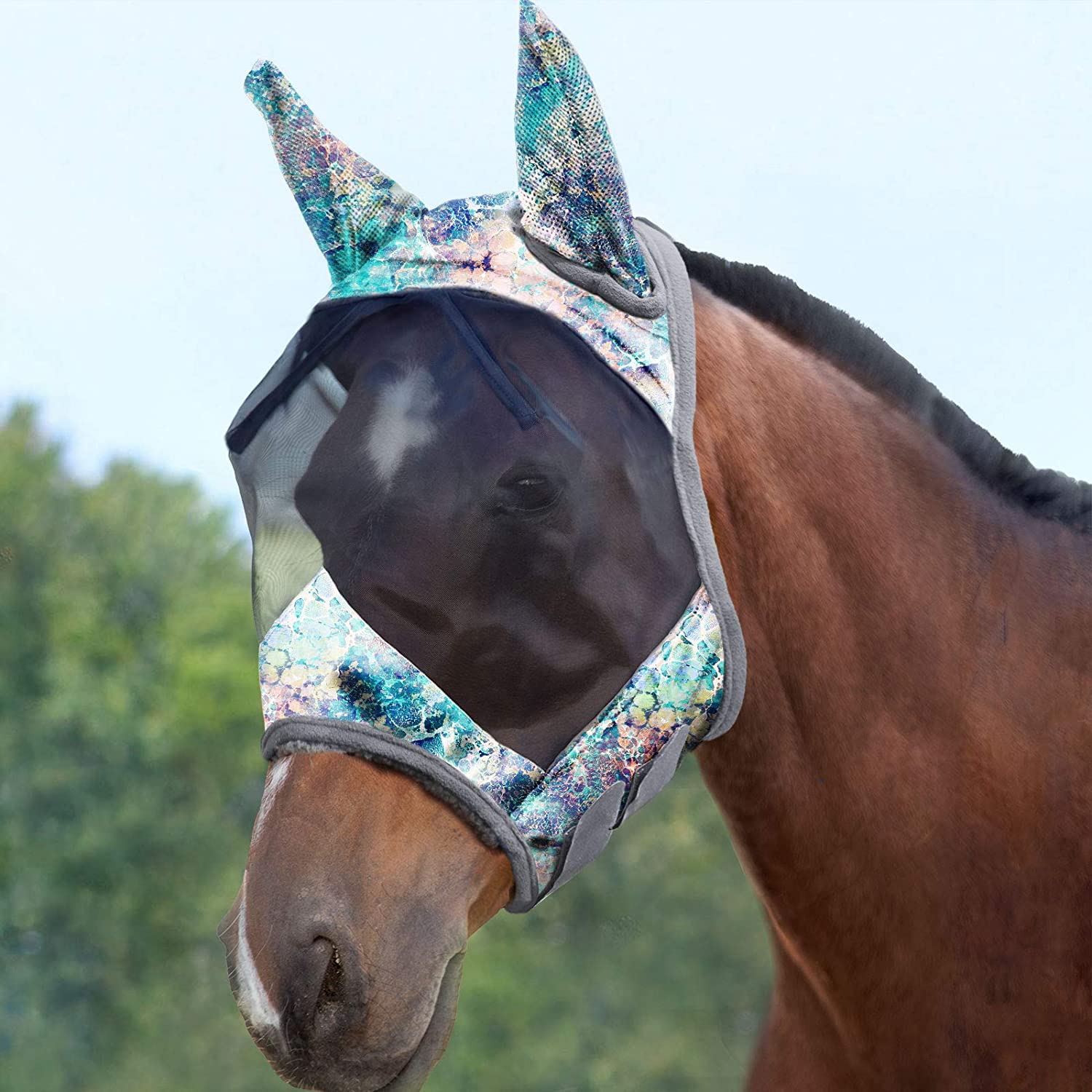Harrison Howard CareMaster Masque Anti-Mouches Standard avec Oreilles Protection UV pour Chevaux Mélange Pastel (M)