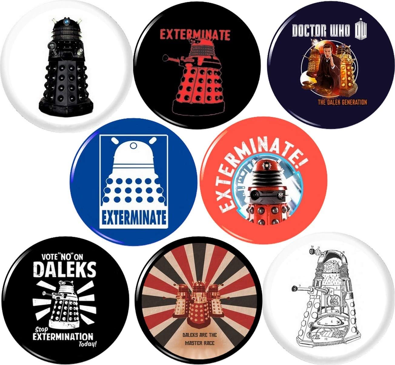 Dalek x 8 NEW 1" inch (25mm) pins buttons badges dr who EXTERMINATE stocking stuffer doctor …