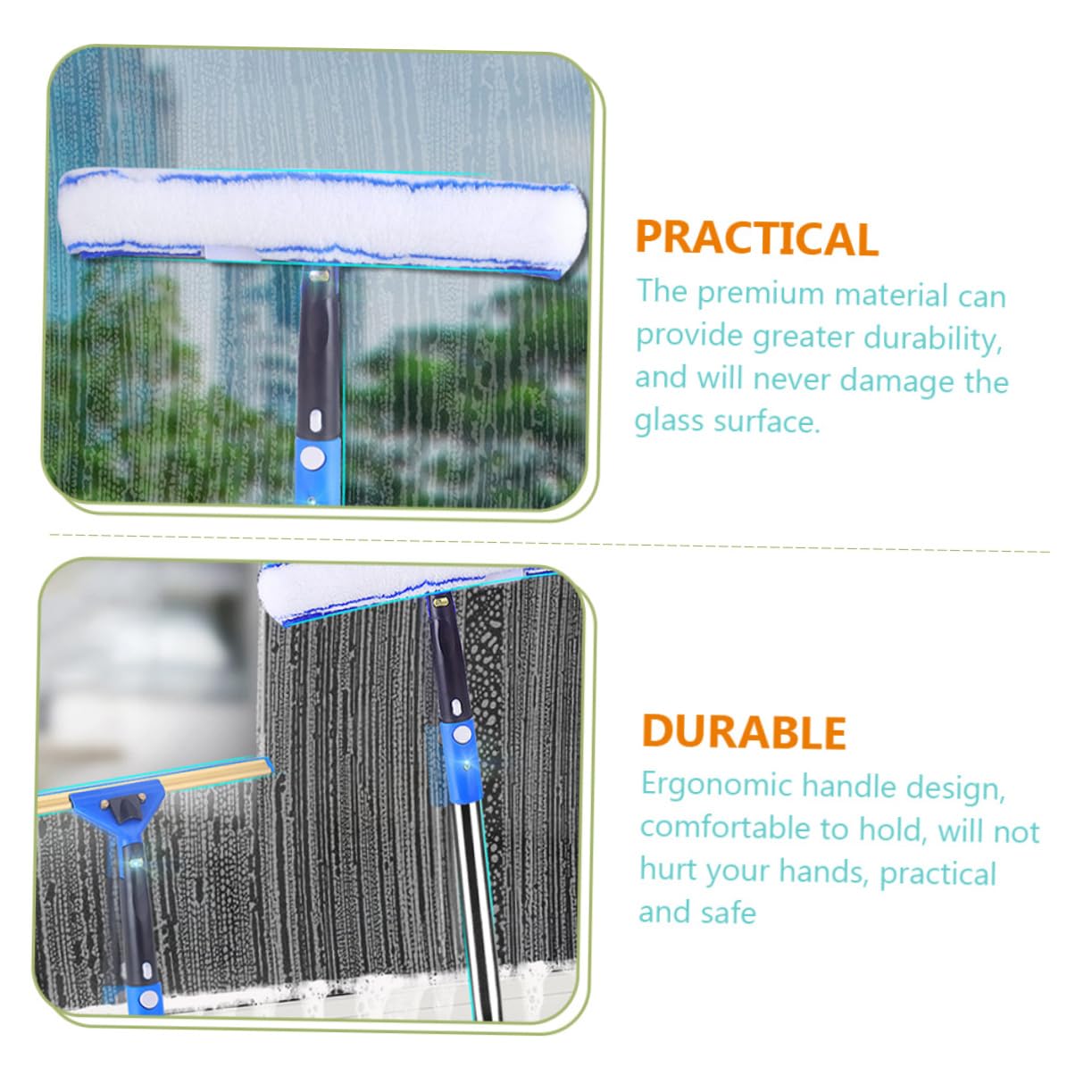 Escobilla de Goma para Limpieza de Ventanas 1 Juego de Fibra | Mango para Coche, Azul, Acero Inoxidable y Abs, Adecuado para Parabrisas y Superficies de Vidrio Estilo Aleatorio