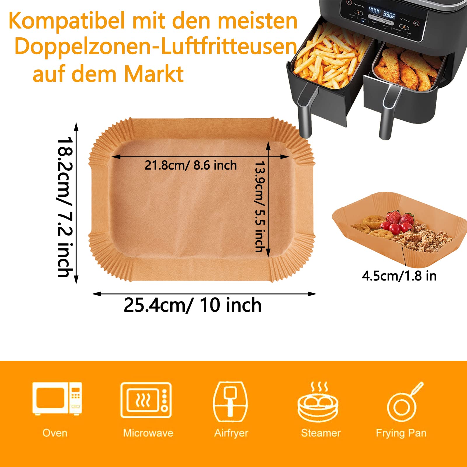 Joyes Papier do pieczenia do frytkownicy na gorące powietrze Ninja, 200 sztuk, 22 cm, papier do pieczenia Airfryer do Dual Zone, Air Fryer Accessories kompatybilny z 7,5-9,5 l Ninja AF300EU AF400EU,