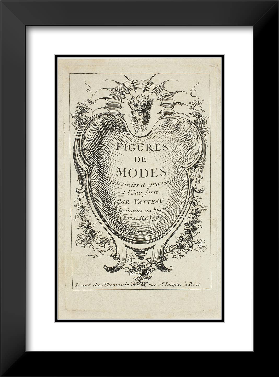 ArtDirect Jean Antoine Watteau 18x24 Black Modern Framed and Double Matted Art Print Titled Title Page, from Figures du Mode