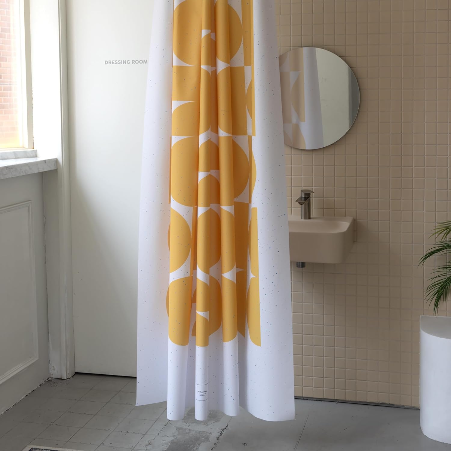 Quick-Dry Lightweight Shower Curtain – Made in Korea, Designed for Daily Showers | Retroflow-Yellow | 71” W x 74” L