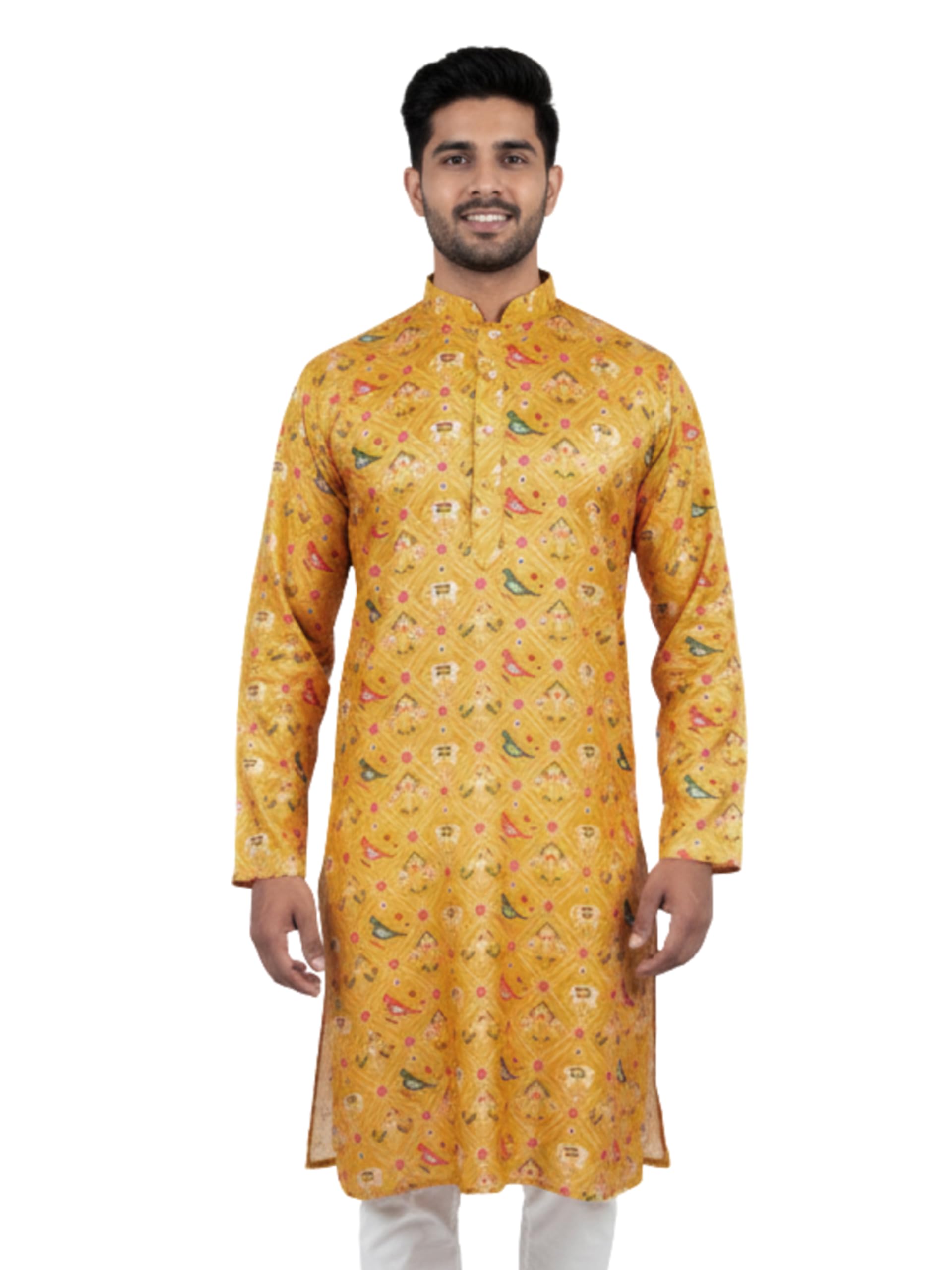 vastramay JBN Men's Yellow Silk Blend Kurta-picture-13
