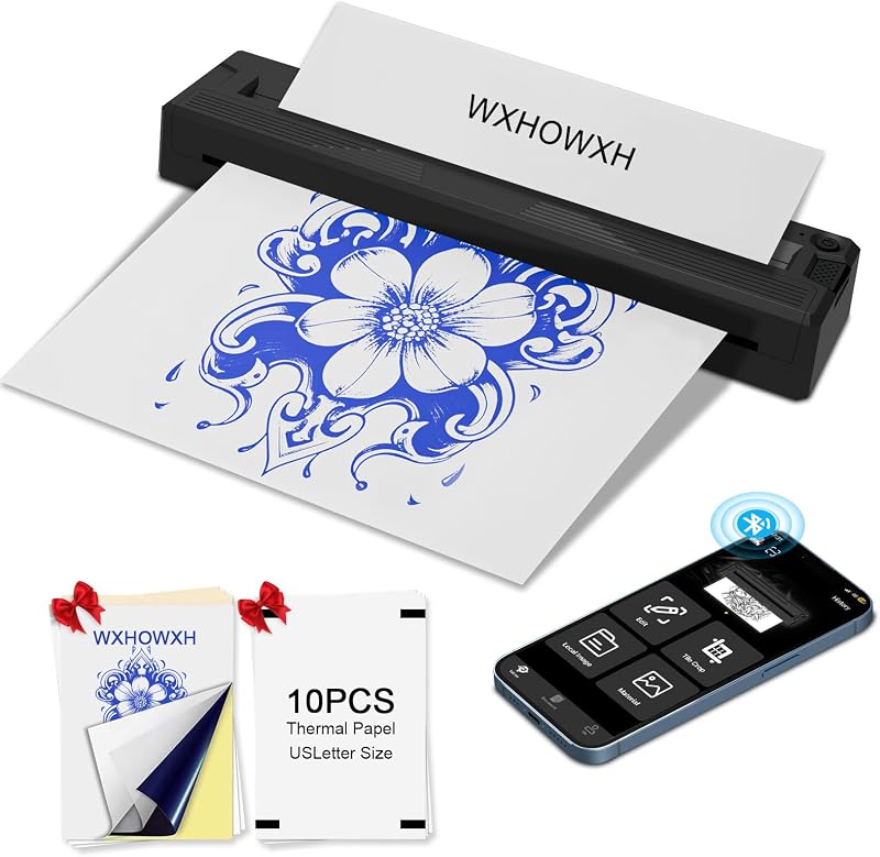 Impressora térmica portátil para estêncil de tatuagem WXHOWXH M8, compatível com telefone e PC
