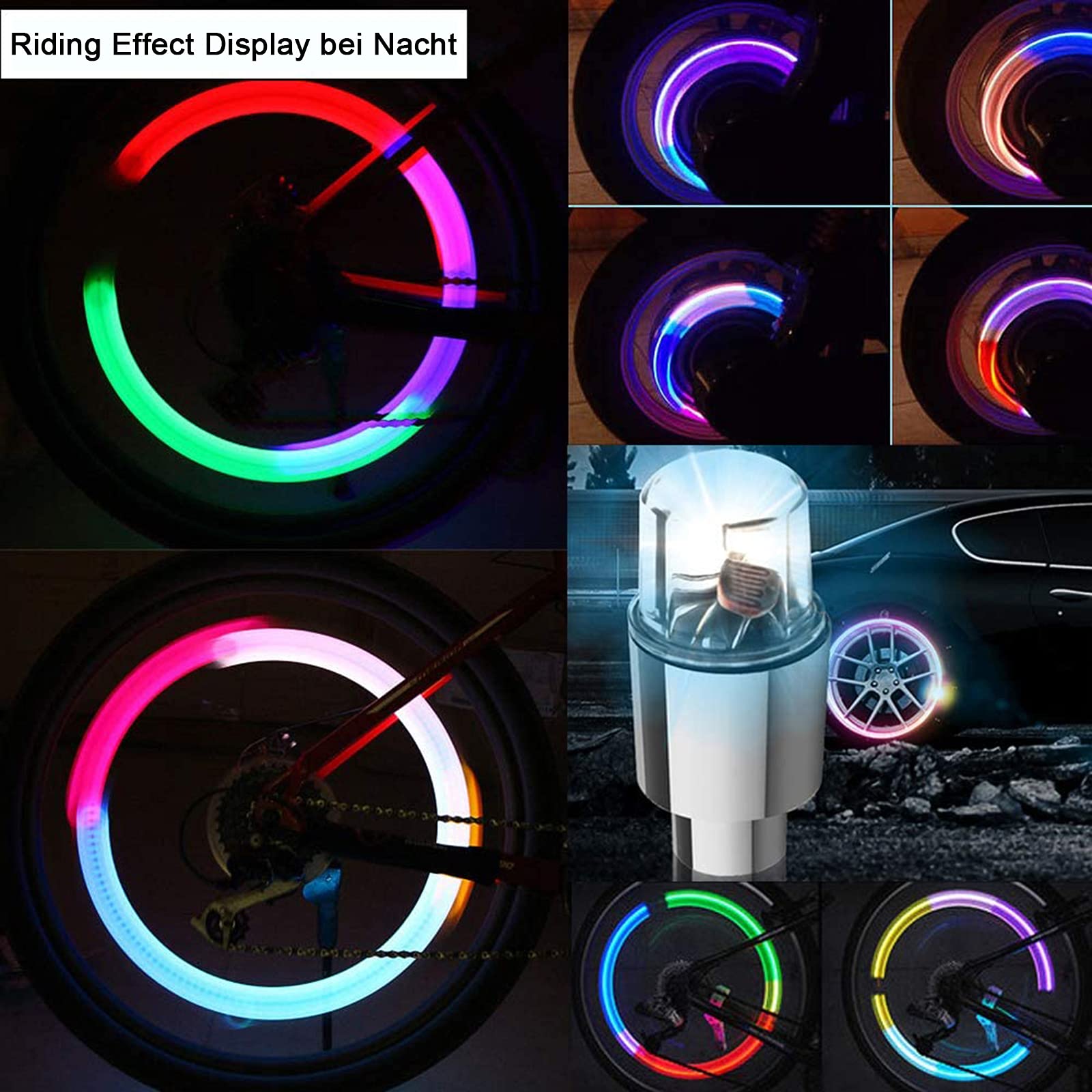 4-Pack LED Valve Cap Lights For Bicycle & Motorcycle Wheels - Yellow Tire Lights