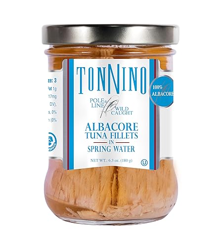 Tonnino Atún Albacora - Agua de manantial - Paquete de 6 - Alternativa al salmón - Snacks proteicos - Comidas listas para comer