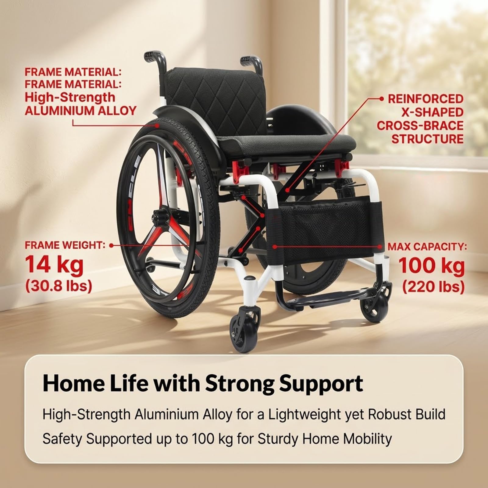 Silla de Ruedas Deportiva Plegable Aluminio 14kg para Viajes y Exterior (A,Seat width 42cm)