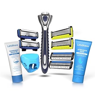LetsShave 7-Month Shave Pack with World's First and Only 7 Blade Razor | Shaving Kit with (1) Razor Handle + (2) Pro 7 Max + (2) Pro 6 + (2) Pro 3 Blades + Transparent Shave Gel (15ml) + After Shave Balm (30ml) + Travel Cap