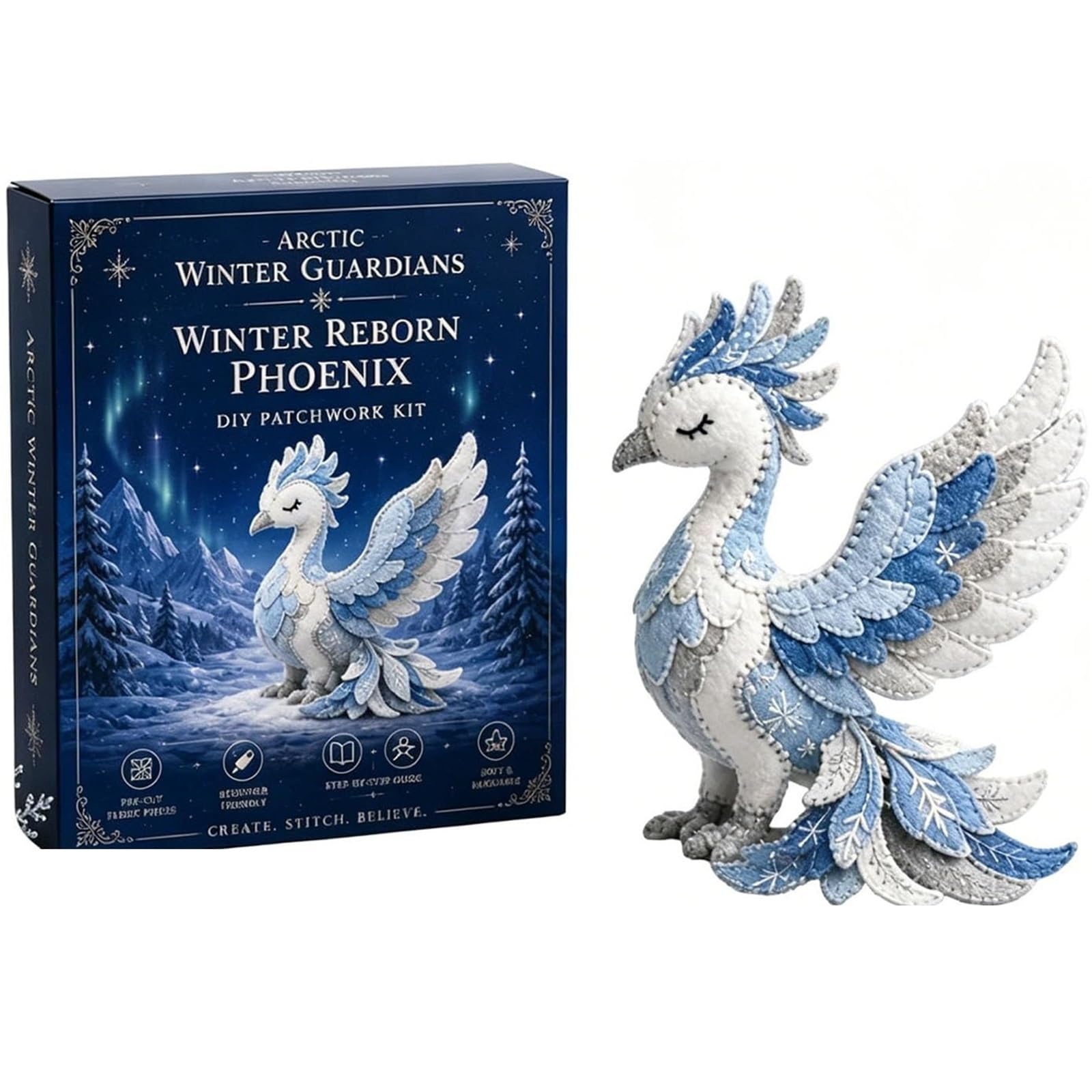Arctic Winter Guardians DIY Patchwork Kit Arctic Winter Guardians DIY Patchwork Kit, Felt Animal Sewing for Beginners, 3D Stuffed Animals Mythical Creature(Phoenix 01)
