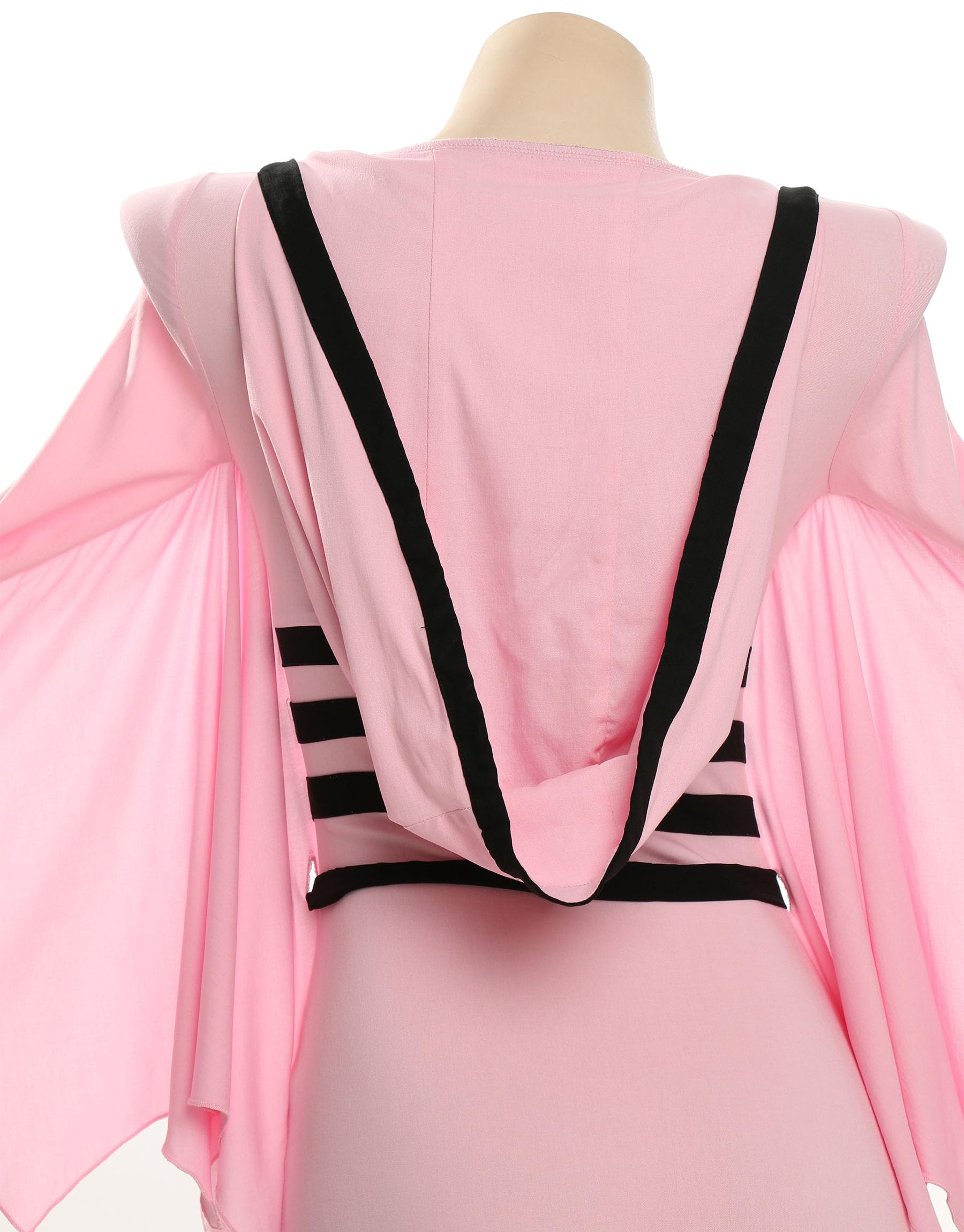 MEOWCOS Gothic Bodycon Dress Elegant Vampire Hood Dress Pink Slit Dress with Bat Hem Sleeves