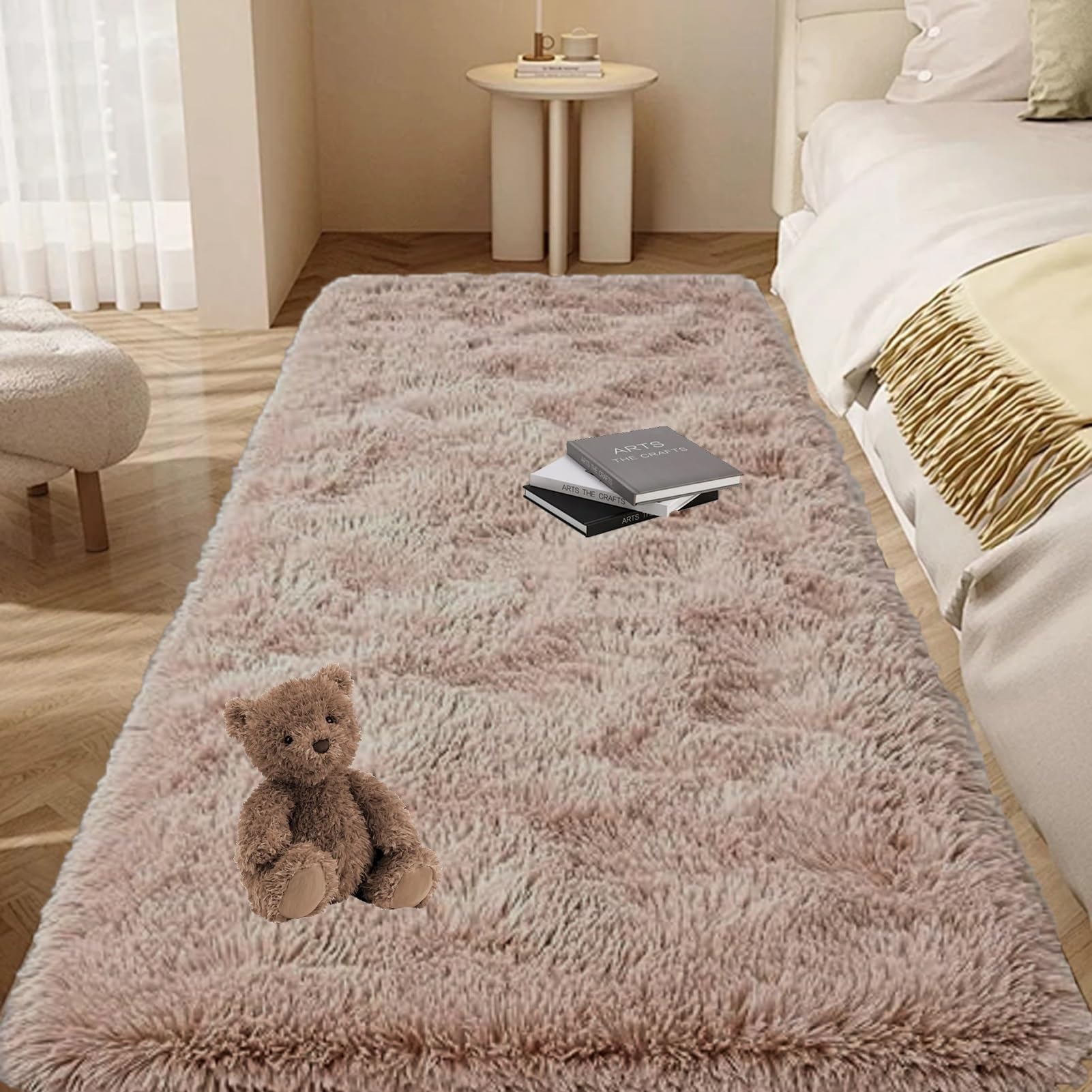 Tappeto Salotto 60 x 380 cm Parte Inferiore Antiscivolo Tappeto a Pelo Lungo Moderno Soffice e Super Morbido Adatto per Soggiorno Camera da Letto e Cameretta, Beige