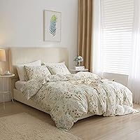 Vista 77 de 3 piezas de juego de funda de edredón tamaño individual XL, funda de edredón blanca con estampado floral azul, ropa de cama coquette de algodón