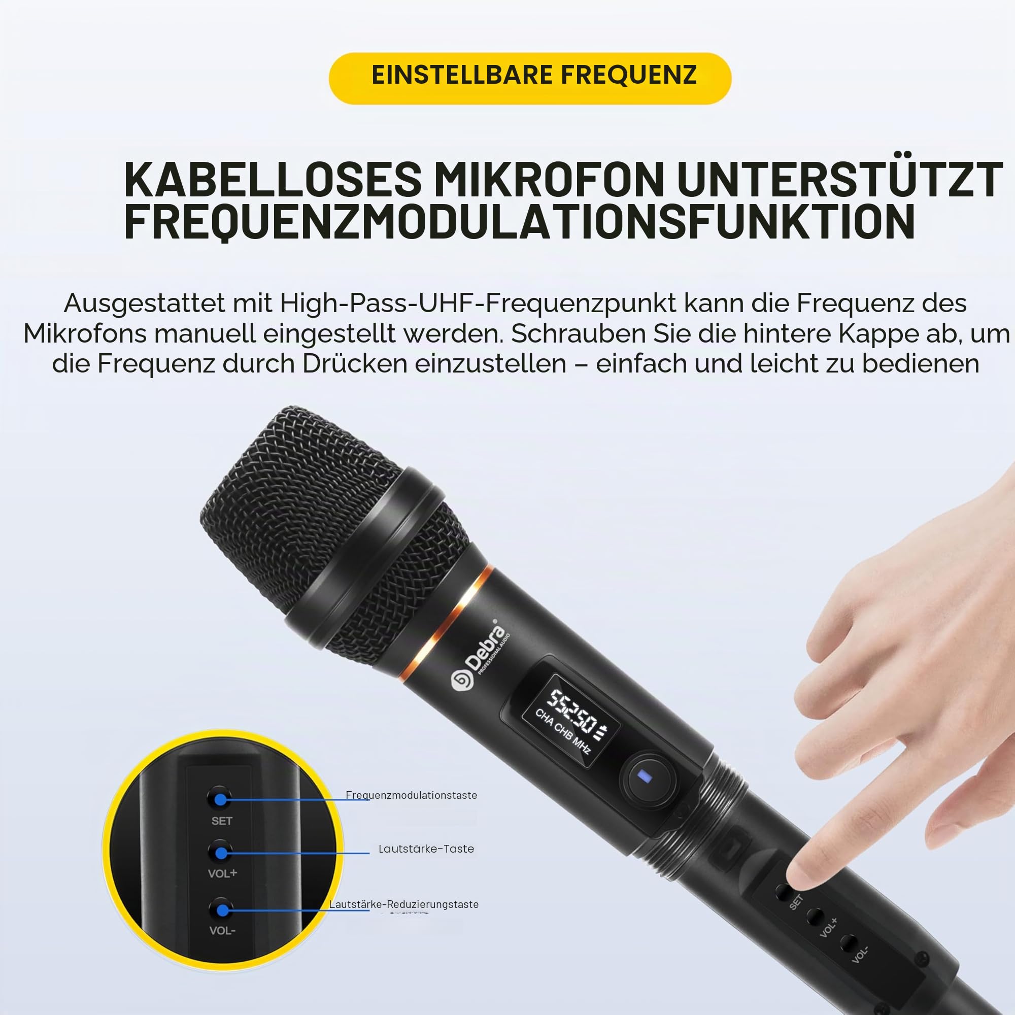 D Debra Professionelles Kabelloses UHF-Mikrofon-Set mit 30 Kanälen – 2 Dynamische Handmikrofone & USB-C-Ladeempfänger, Ideal für Karaoke, Bühne, Hochzeit, Kirche und Veranstaltungen