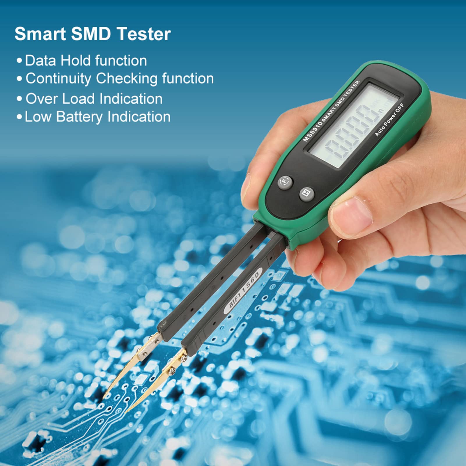 Probador de Capacitancia de Resistencia SMD Digital Inteligente MS8910 con 2 Pines de Prueba de Respaldo, Probador de Resistencia Portátil de 3000 Cuentas Tiene Función de