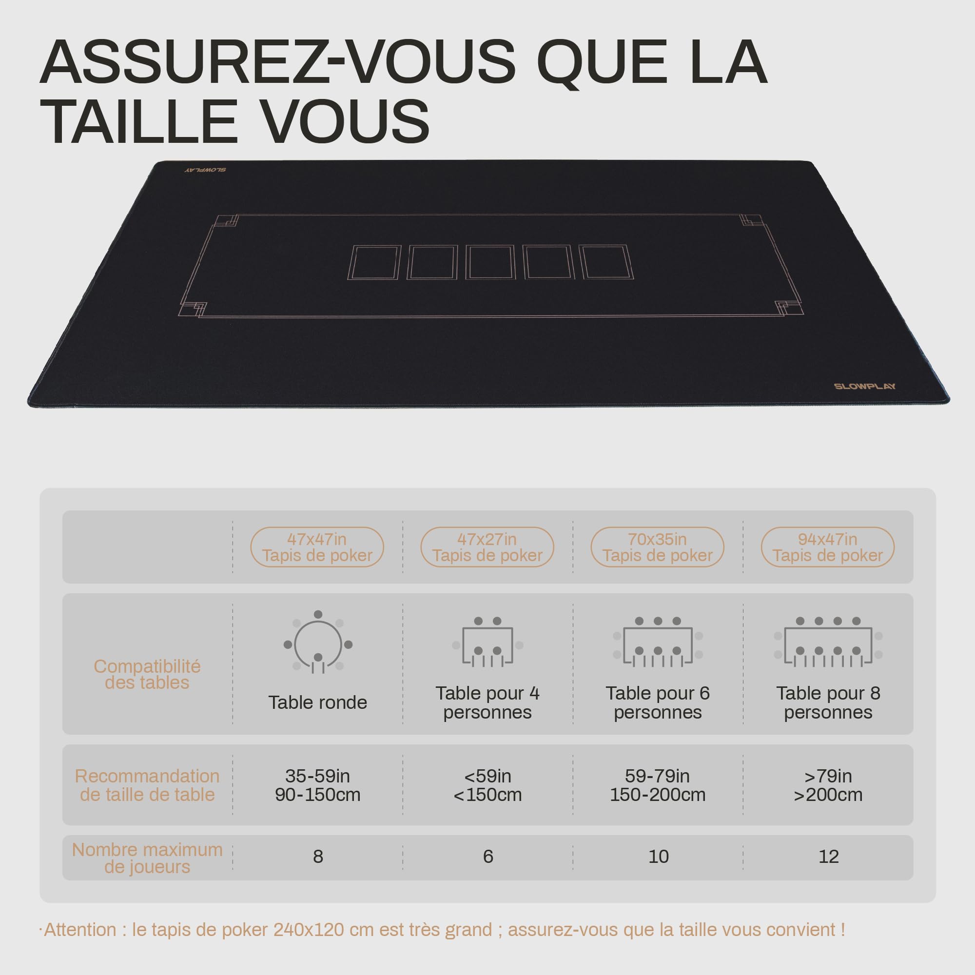 Tapis de poker SLOWPLAY Godel, déperlant, facile à nettoyer, noir/or