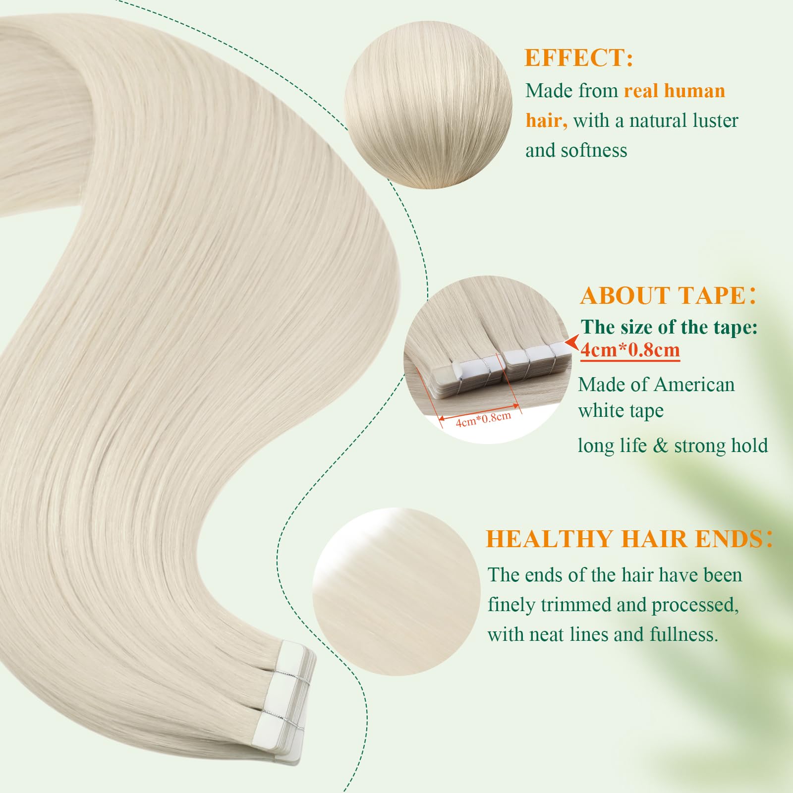 Easyouth Blonde Tape in Hair Extensions Human Hair Seamless Human Hair Tape ins Extensions White Blonde Tapes in Human Hair Extension with Natural Look 18Inch 20Pcs 40g — view 4
