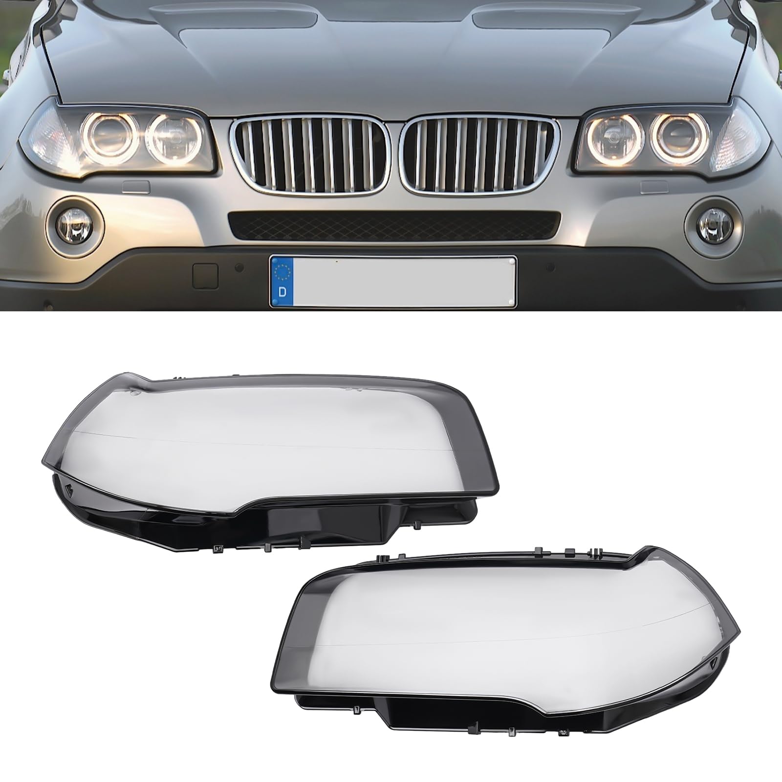 MARTEXBUY for BMW X3 E83 2004 2005 2006 2007 2008 2009 2010 Headlight Lens Cover, 1 Pair Front Headlight Headlamp Covers Set, Left Side and Right Side