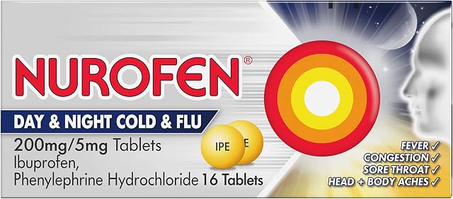 Nurofen Day and Night Cold and Flu Relief 200mg/5mg Tablets Ibuprofen, 16 Count ( Pack of 1)