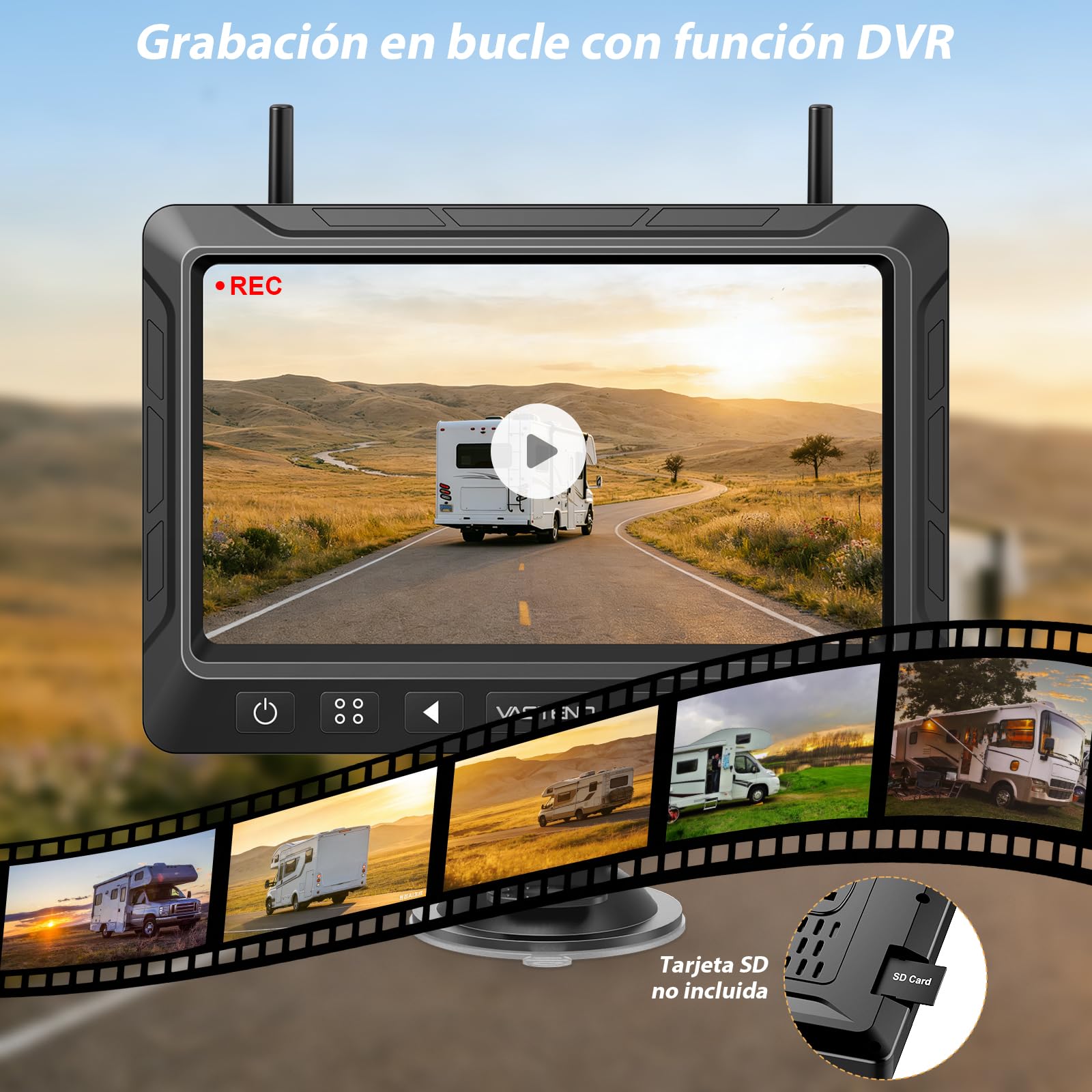 Cámara de visión Trasera inalámbrica Solar magnética con batería de 10000 mAh, cámara de visión Trasera inalámbrica de 7 Pulgadas, Dispositivo de visión Nocturna por Infrarrojos (VS-7E)