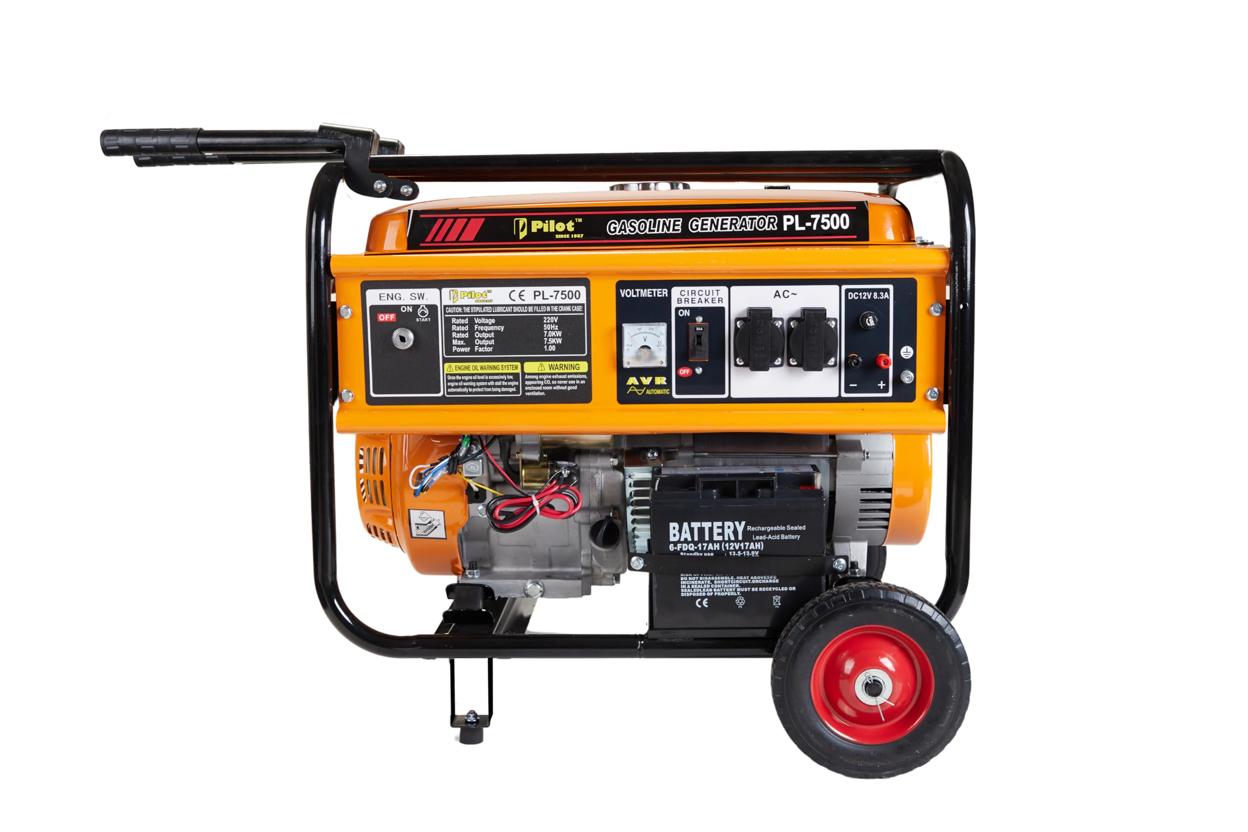 Pilot 7.5KW Petrol Generator | Self Start with Inbuilt Battery | Portable Power Backup for Home, Outdoor & Commercial Use | Heavy Duty Engine with Wheels & Handles