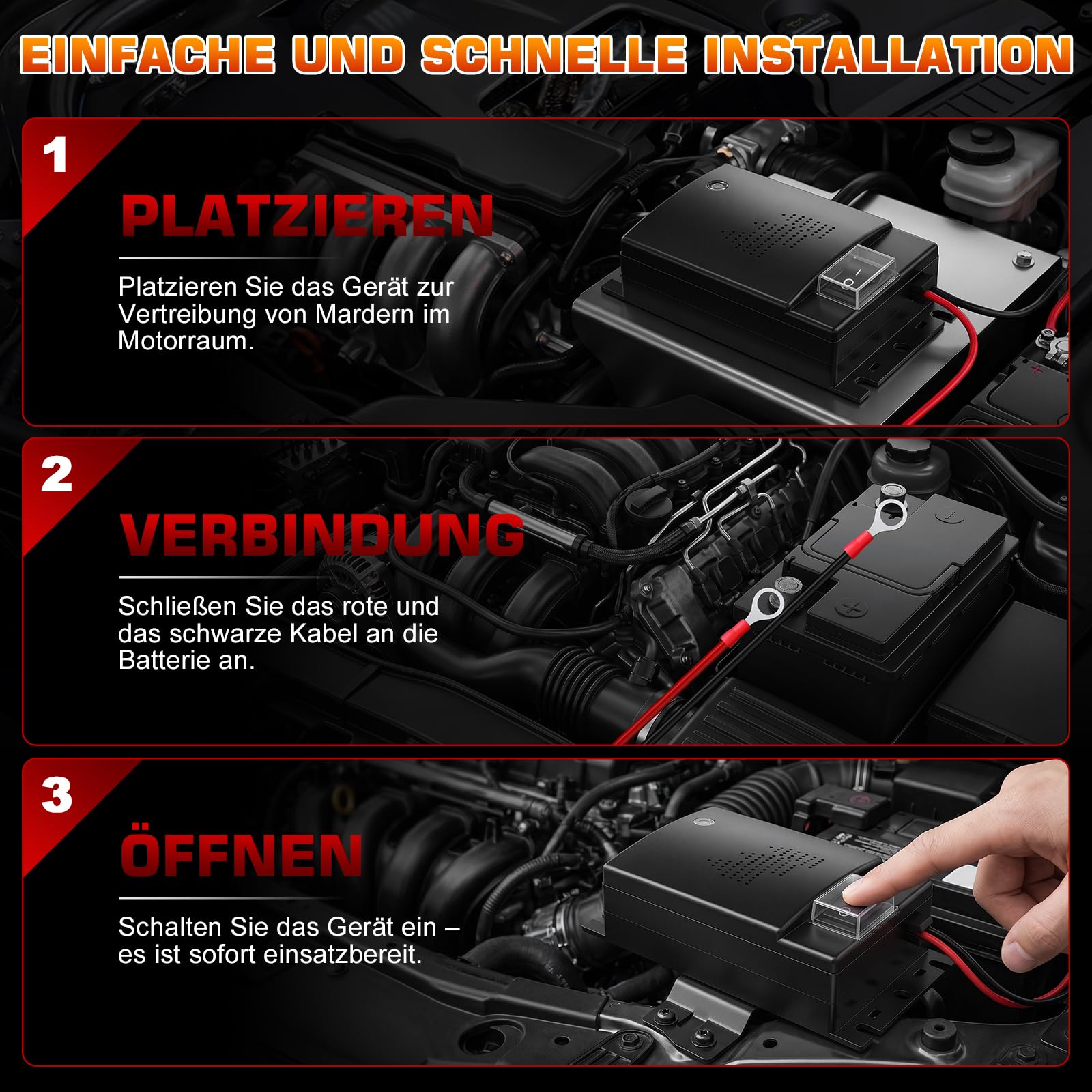 Marderschreck Auto mit Ultraschall Marderabwehr für 12V Autobatterie
