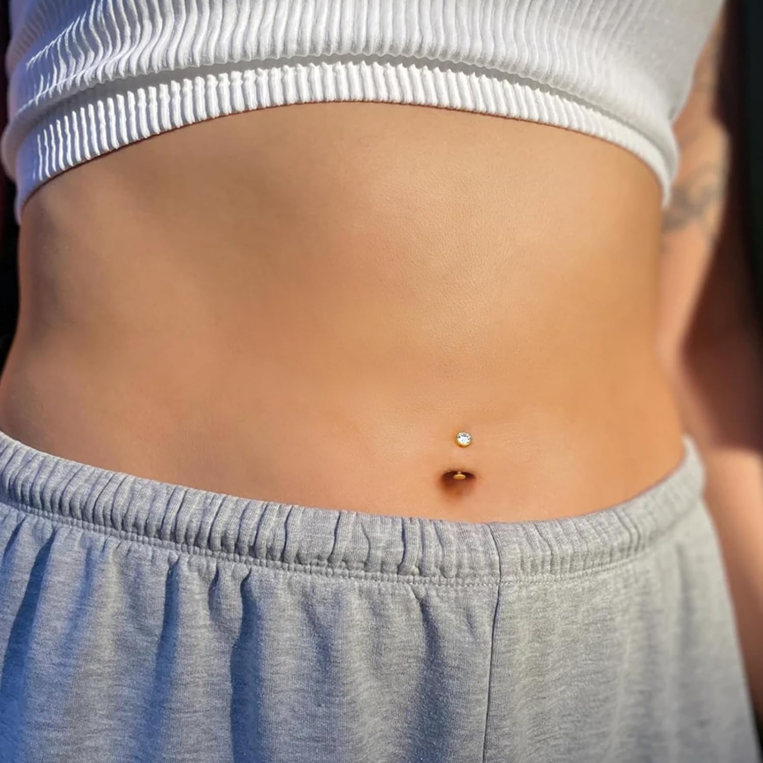 Titanium Belly Button Ring Women: Gold/Silver G23 Titanium 14G Floating Internally Threaded Flat Back CZ Belly Rings Piercing Jewelry for Womens Gifts - Navel Barbell Body Piercings Set