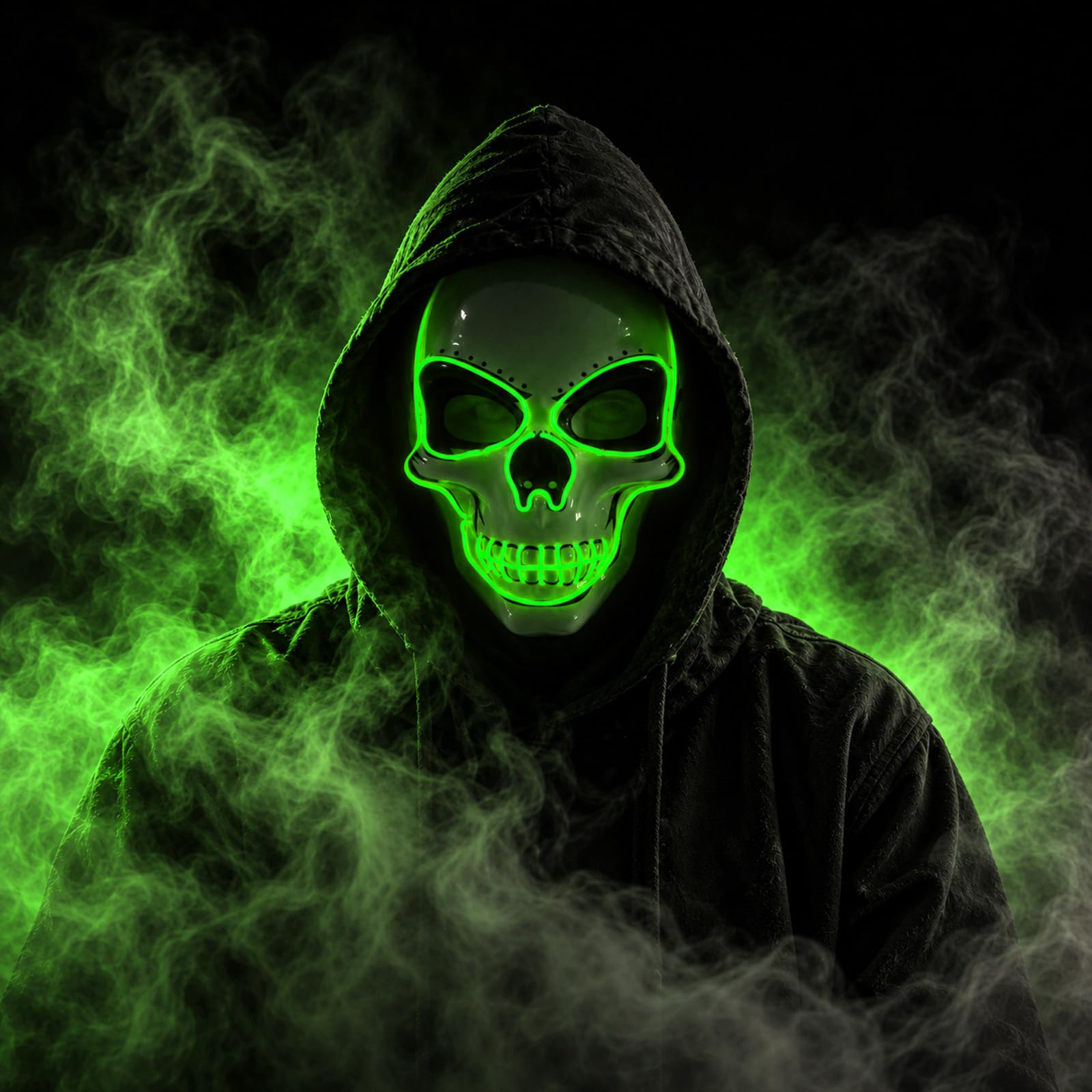LED Halloween Mask for Adults Full Skull Mask Light Up Mask (Lemon Green)