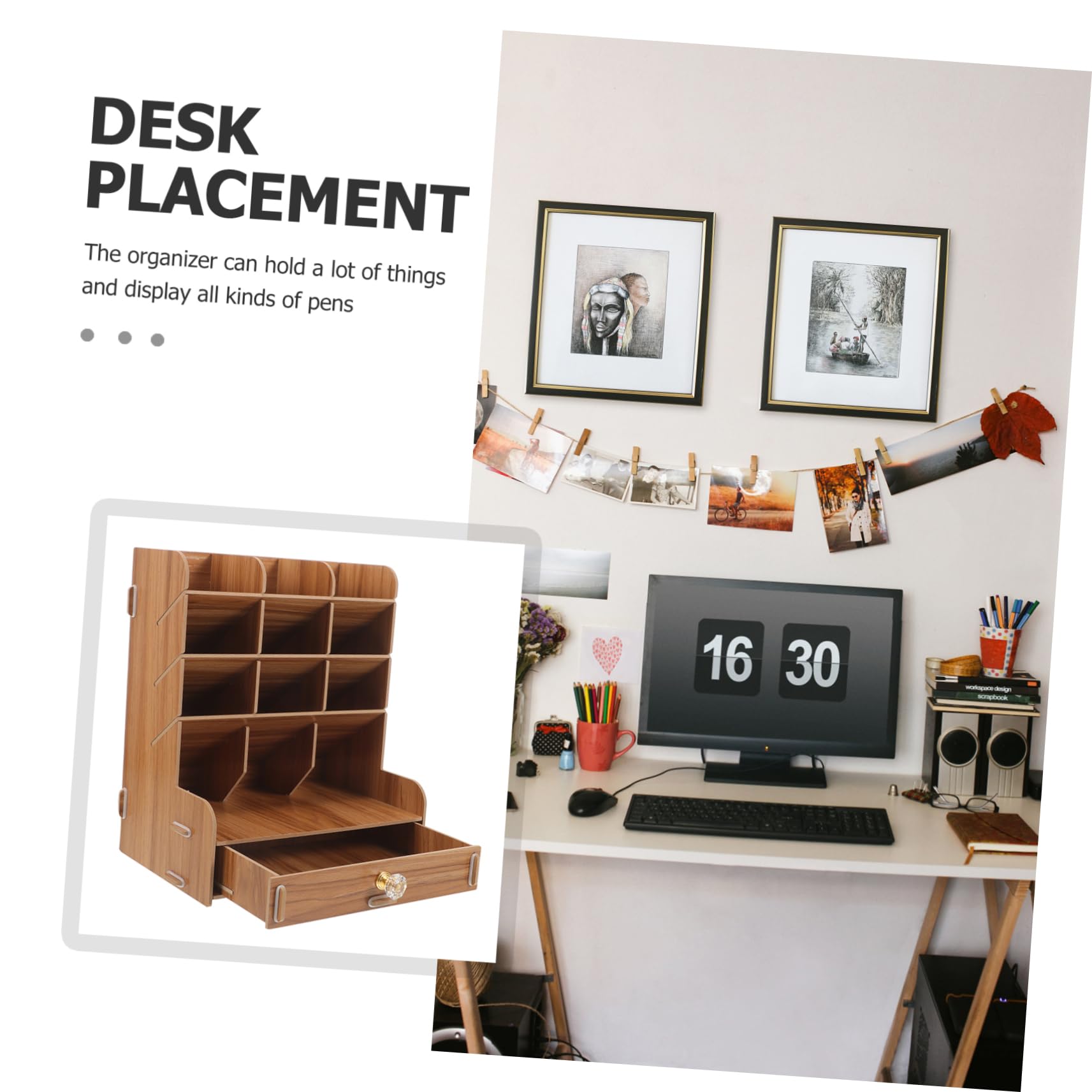SHINEOFI Soporte de Madera para Bolígrafos Mediano, Caja Organizadora Compacta para Escritorio, Portalápices Creativo para Oficina y Almacenamiento de Papelería