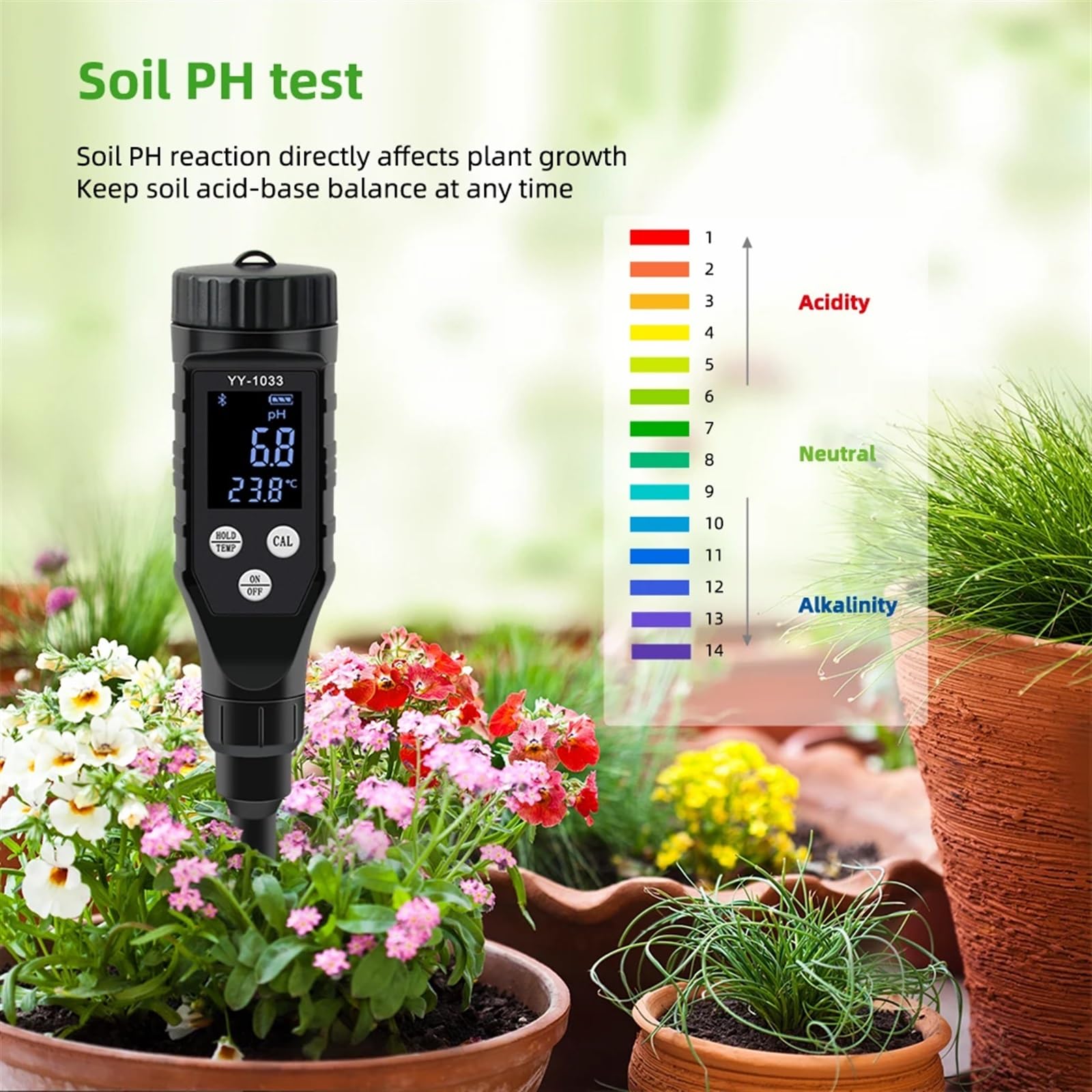 Smart Boden PH TEMP Meter YY-1033 Garten Topfpflanzen Säure Datenlogger Monitor for Obstgarten Begrünung Farmen