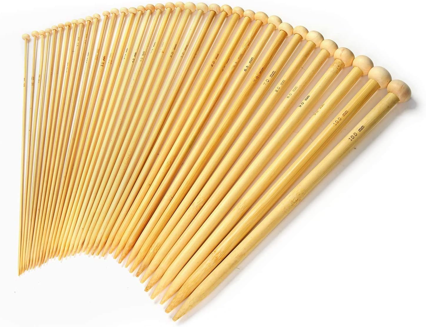 Bamboo Knitting Needle Set - 36 Pcs | Single Point Smooth Finish Set | 18 Sizes from 2mm - 10mm | Card Crochet Gauge & Case Included | Pukkr