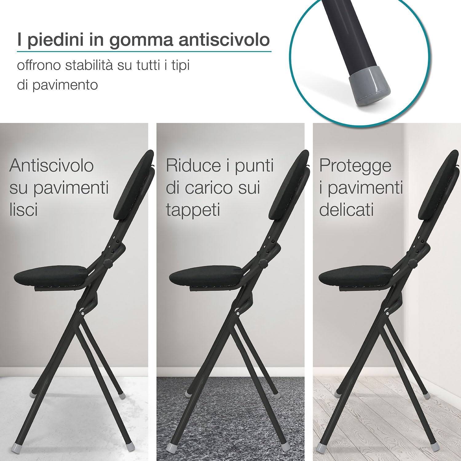 ELONEO Sedia Pieghevole Imbottita - Antiscivolo e Salvaspazio, Sgabello per Stirare, Cucinare o Giardinaggio, 3 Altezze Regolabili (58-65cm), Portata 120kg, Dimensioni 45x98x47cm (Nero)