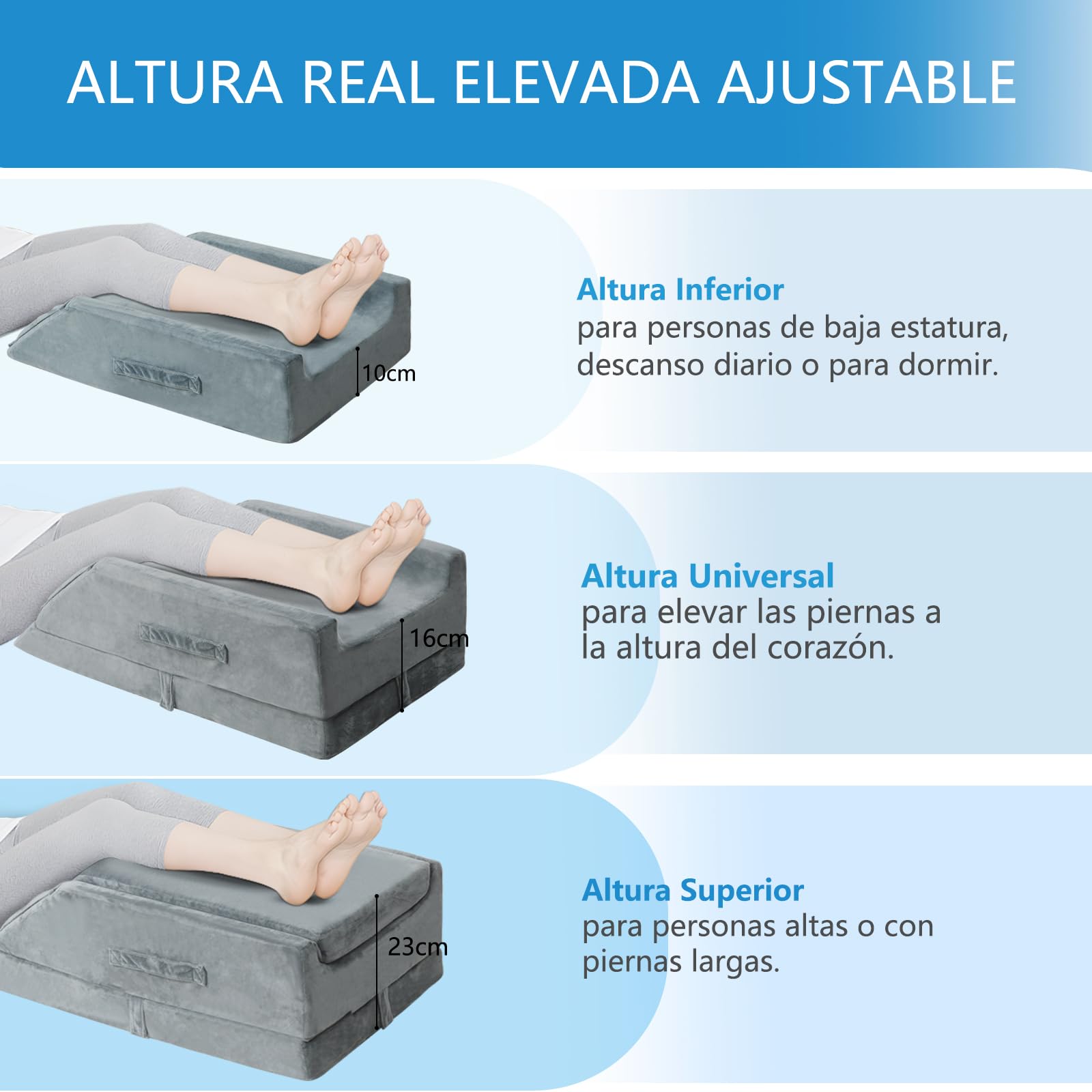 Cojín venoso ajustable en altura para elevar las piernas, cojín ergonómico para elevar las piernas, cojín para rodillas, para drenaje linfático, para descansar, piernas en caso de varices